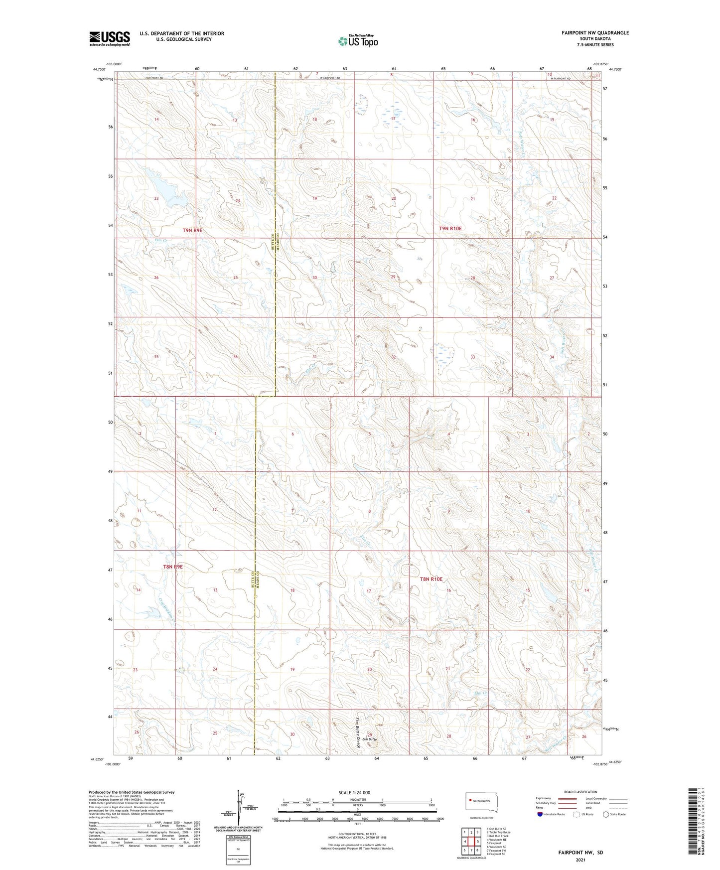 Fairpoint NW South Dakota US Topo Map Image