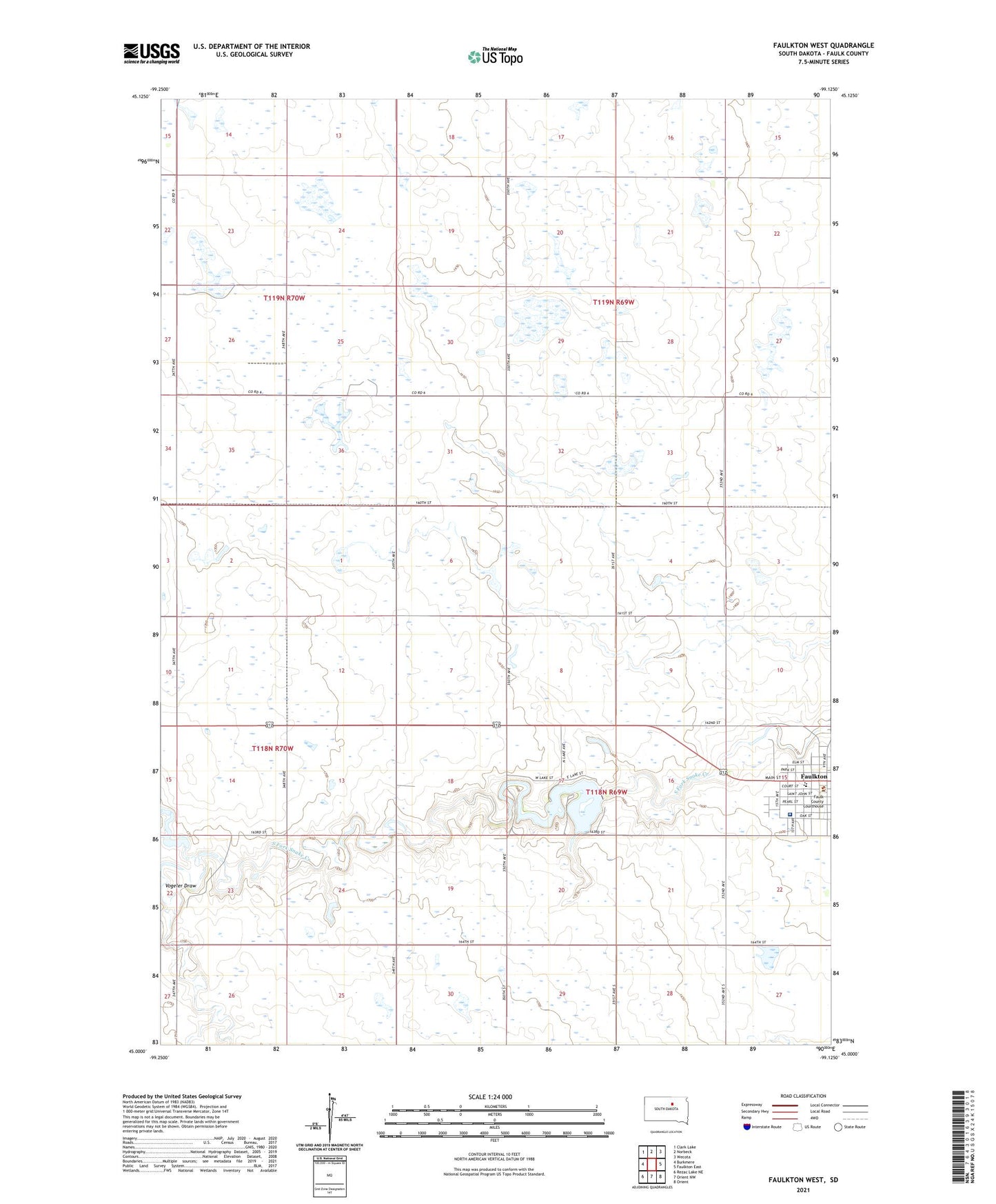 Faulkton West South Dakota US Topo Map Image