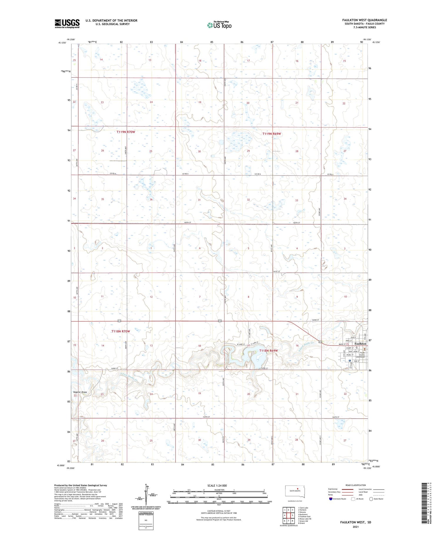 Faulkton West South Dakota US Topo Map Image