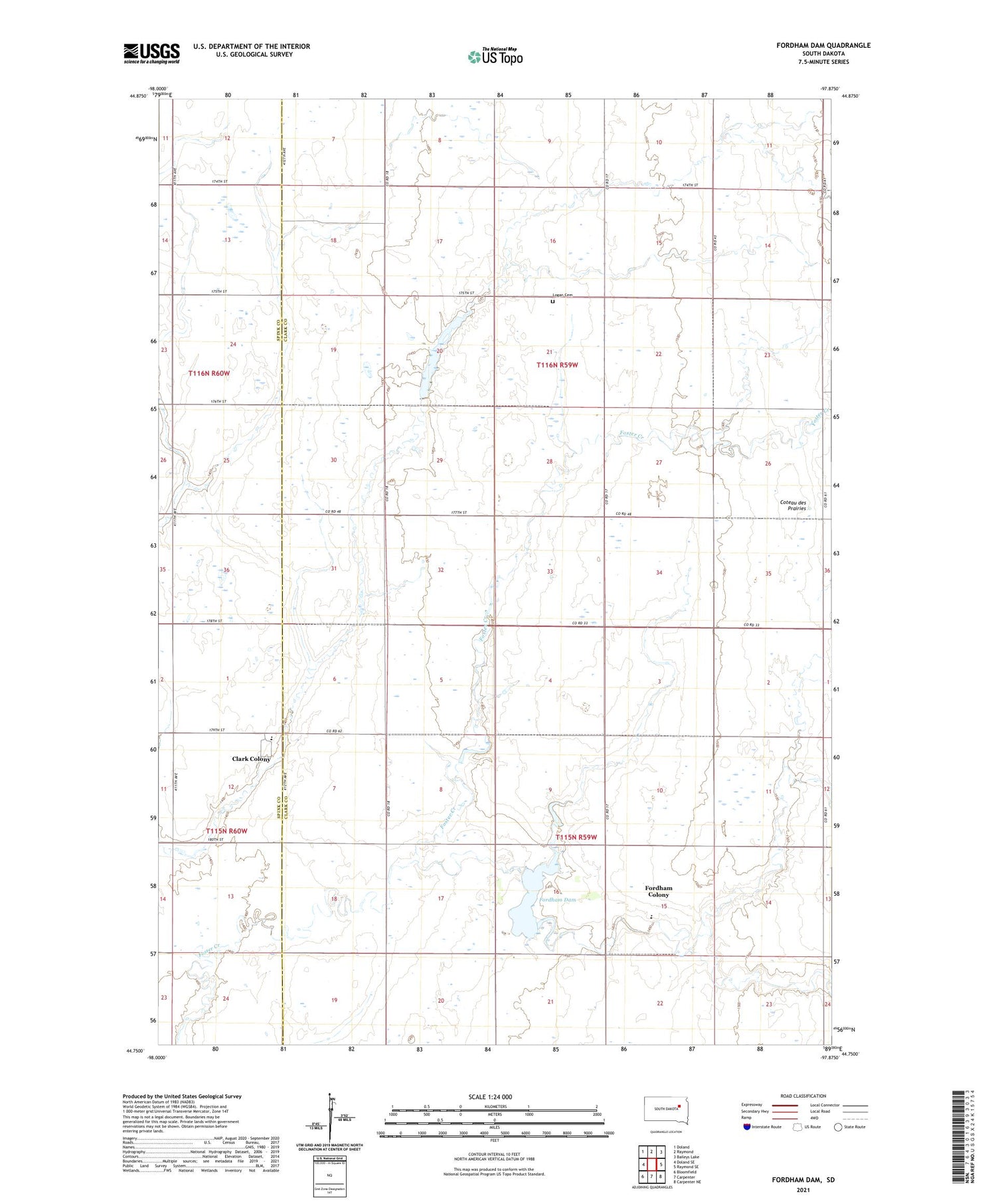 Fordham Dam South Dakota US Topo Map Image