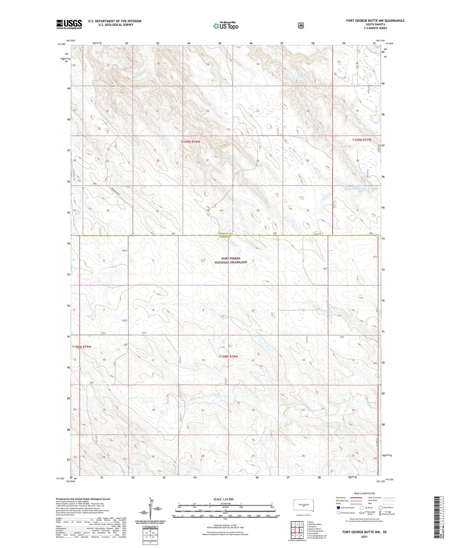 Fort George Butte NW South Dakota US Topo Map Image