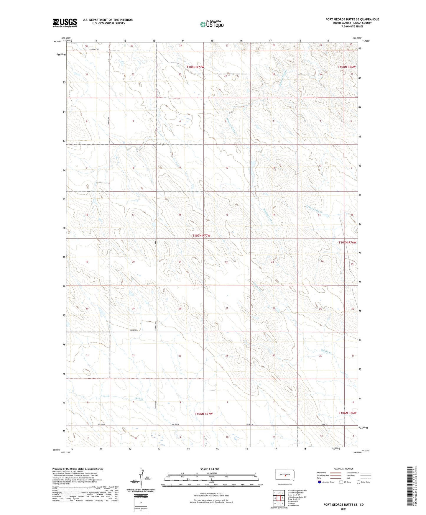 Fort George Butte SE South Dakota US Topo Map Image