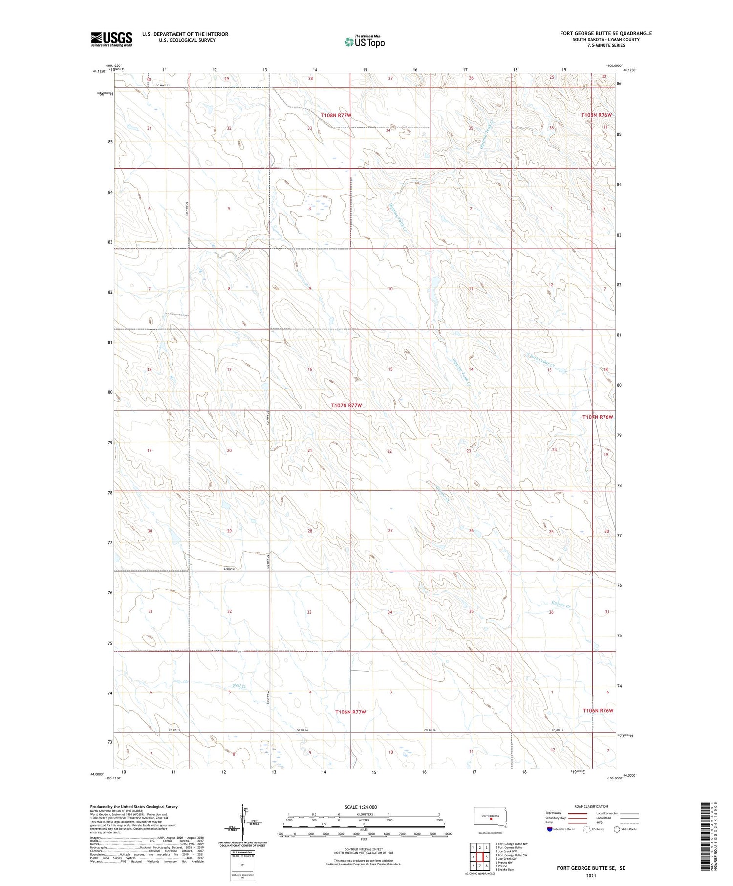 Fort George Butte SE South Dakota US Topo Map Image