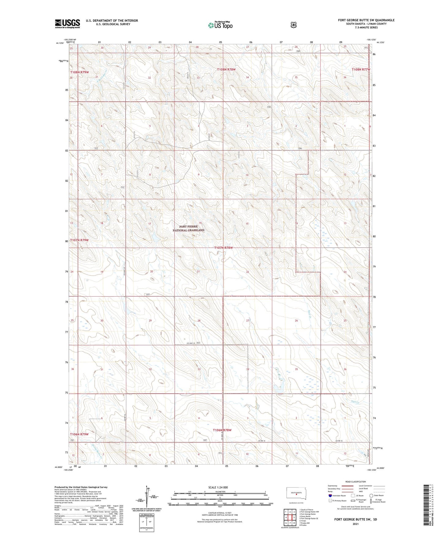 Fort George Butte SW South Dakota US Topo Map Image