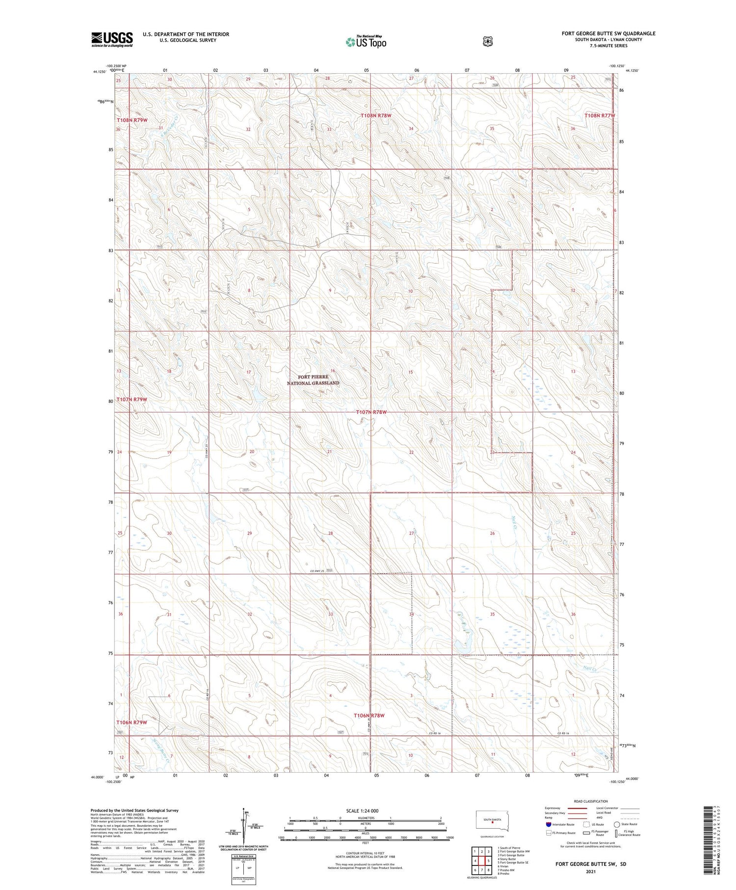 Fort George Butte SW South Dakota US Topo Map Image