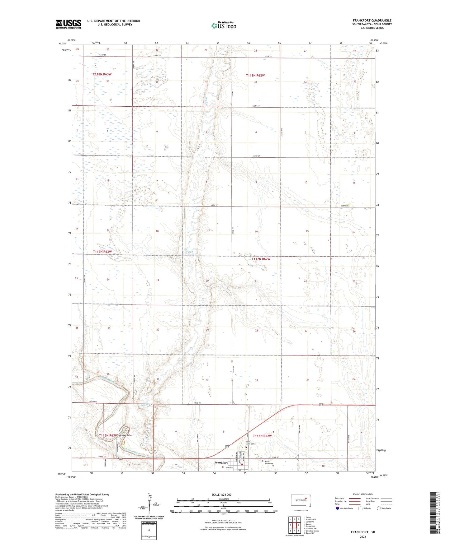 Frankfort South Dakota US Topo Map Image