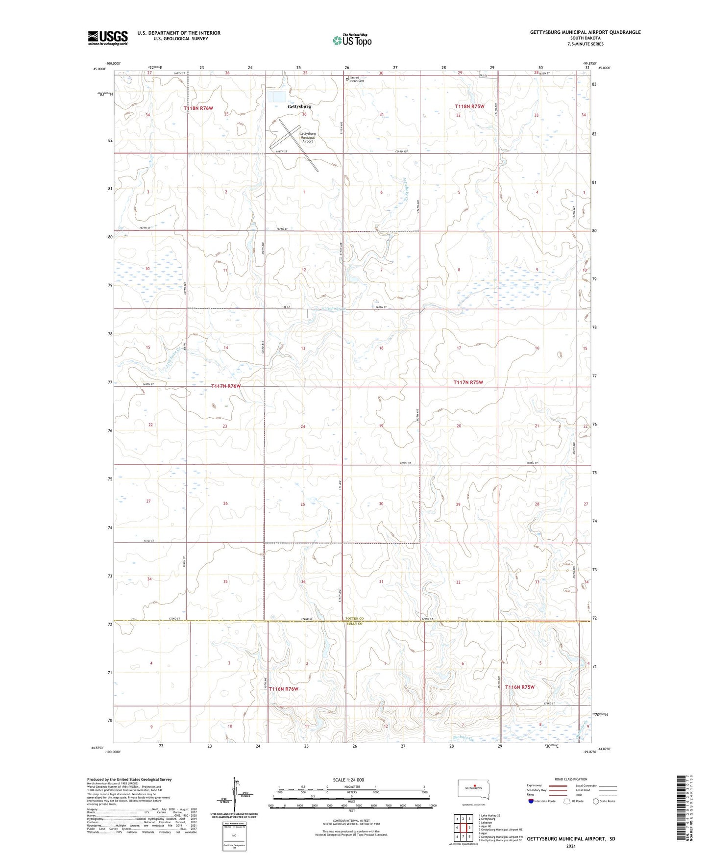 Gettysburg Municipal Airport South Dakota US Topo Map Image