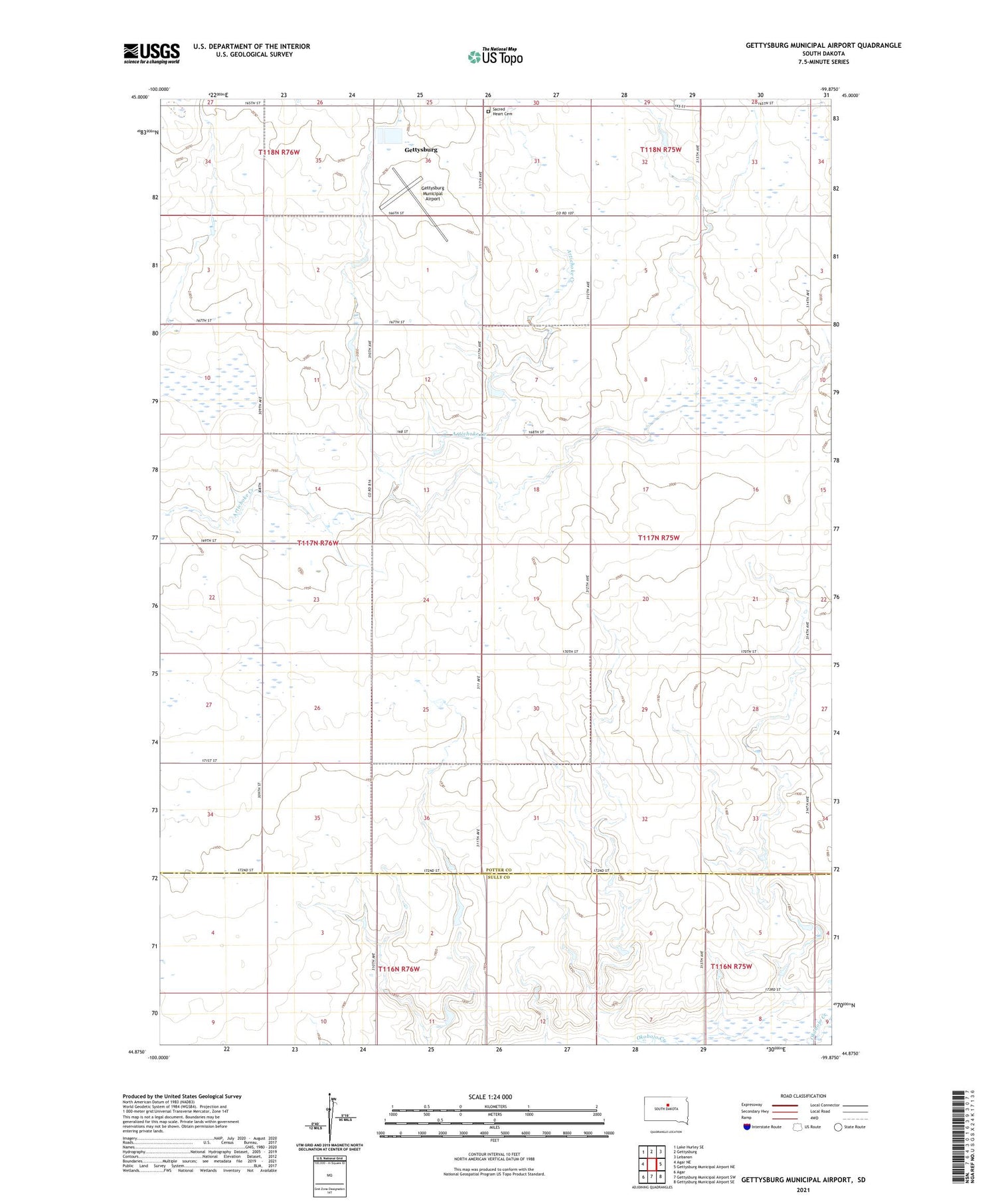 Gettysburg Municipal Airport South Dakota US Topo Map Image