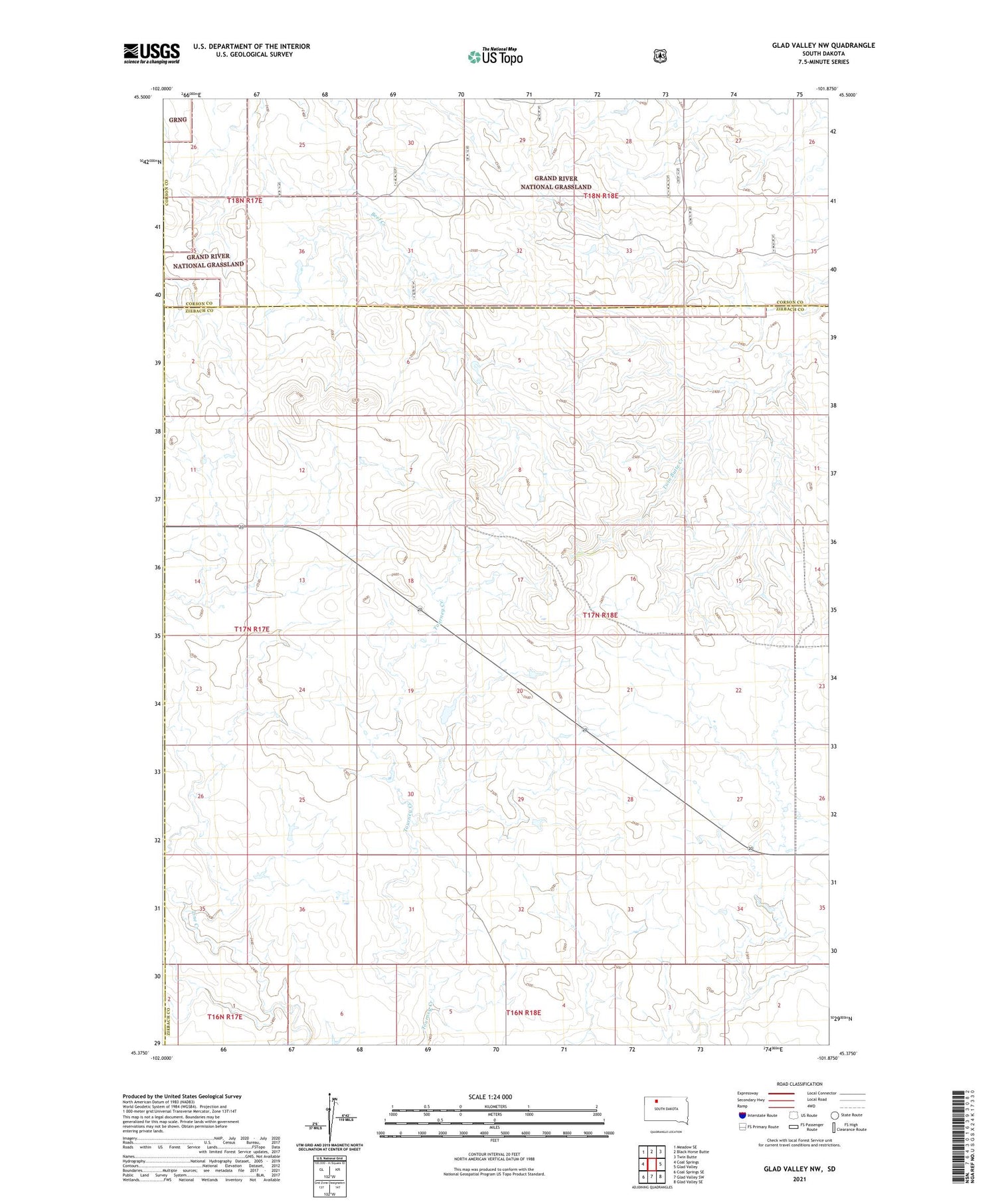Glad Valley NW South Dakota US Topo Map Image