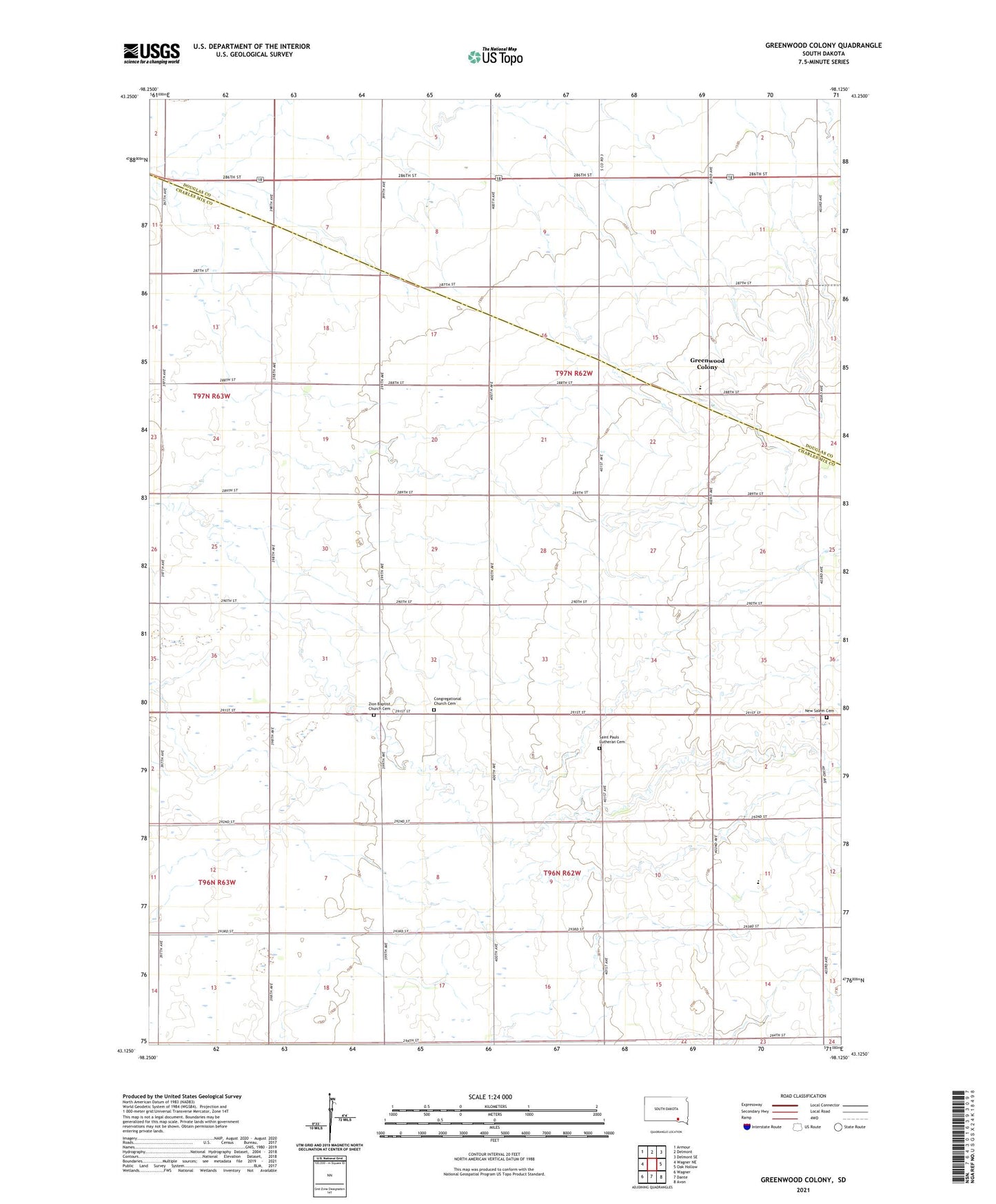 Greenwood Colony South Dakota US Topo Map Image