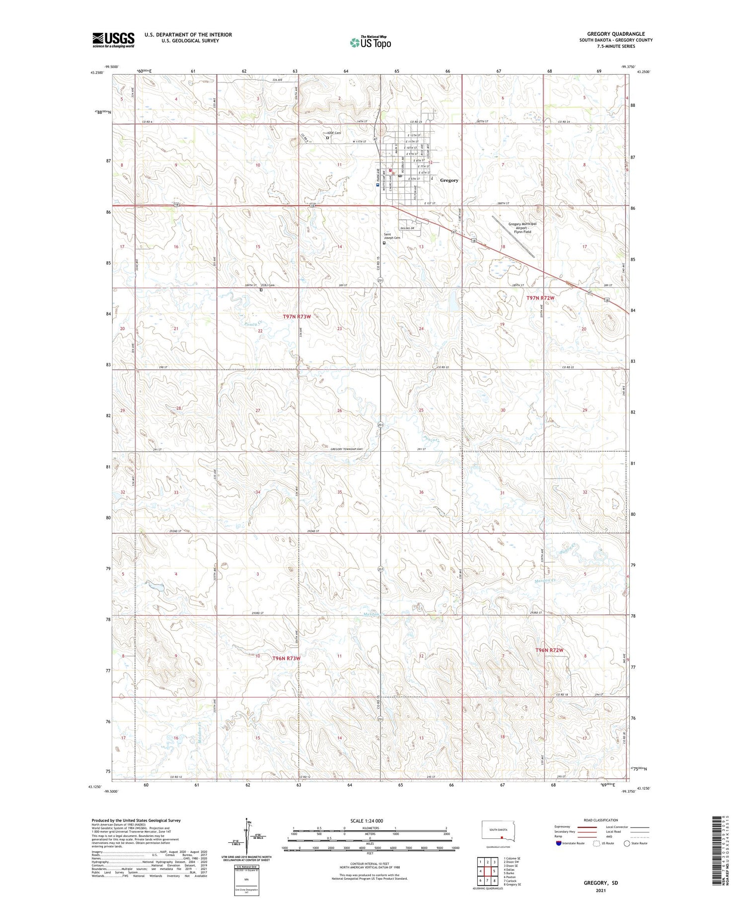 Gregory South Dakota US Topo Map Image