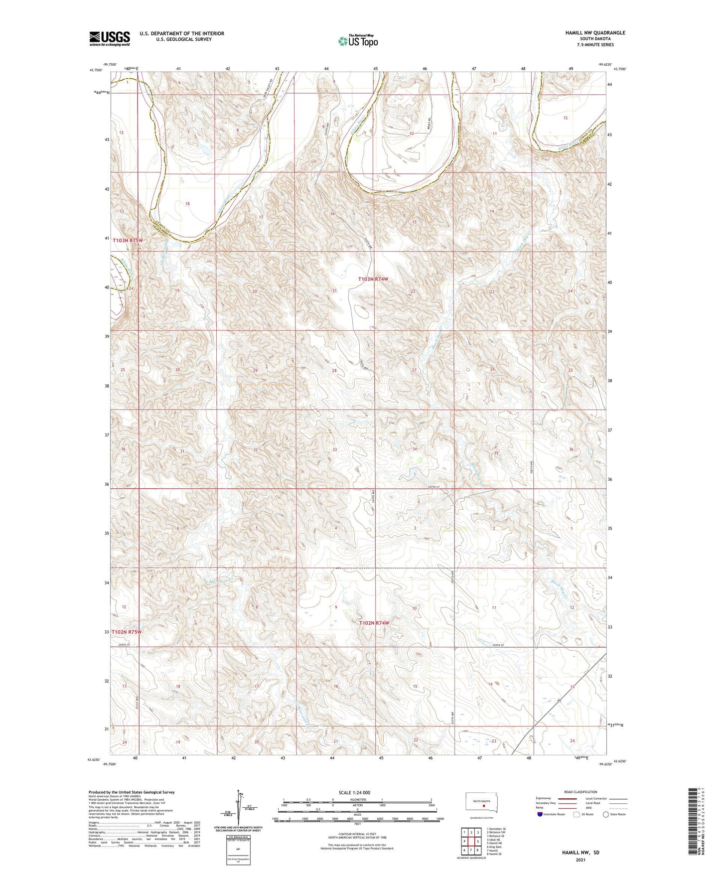 Hamill NW South Dakota US Topo Map Image