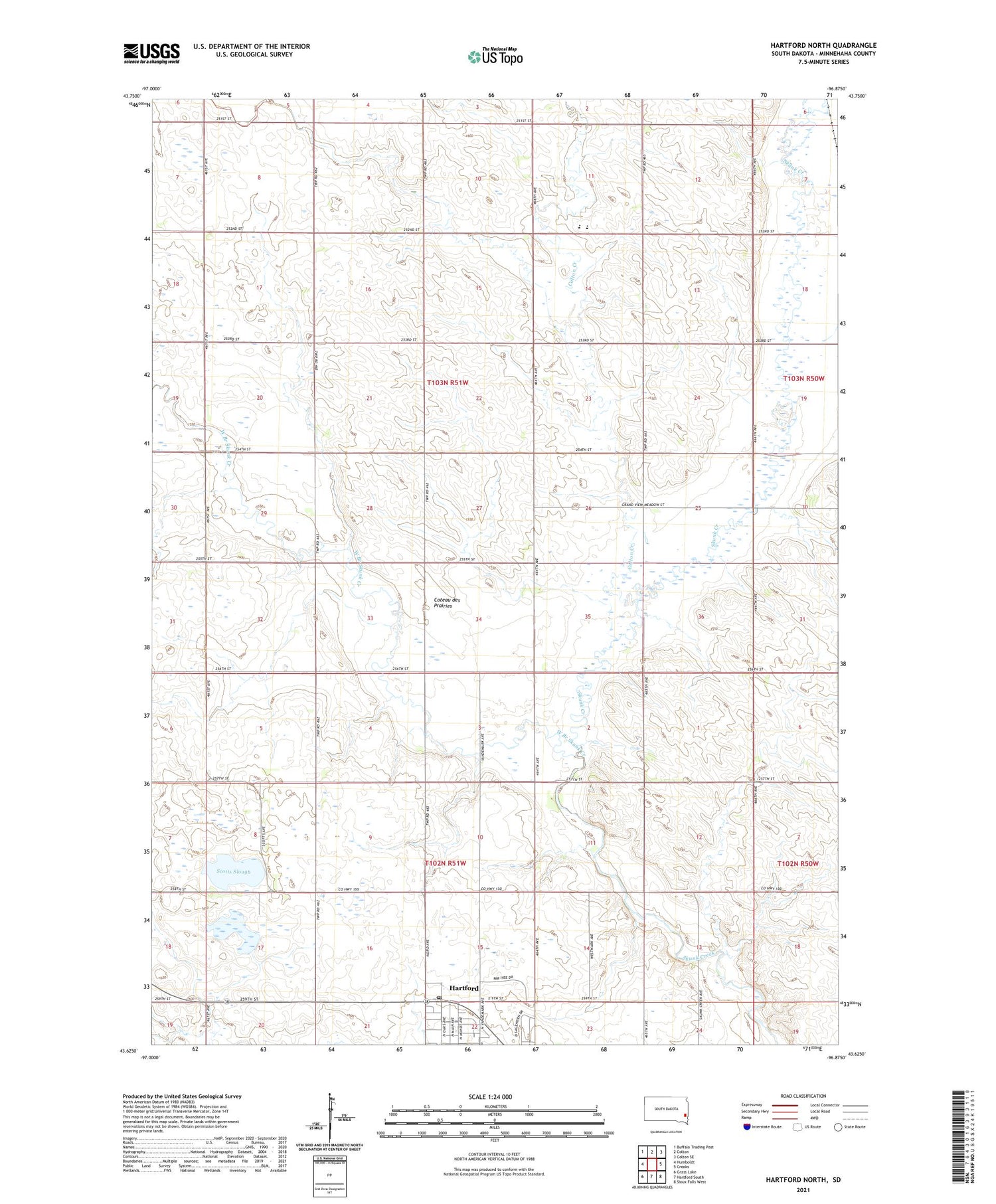 Hartford North South Dakota US Topo Map Image