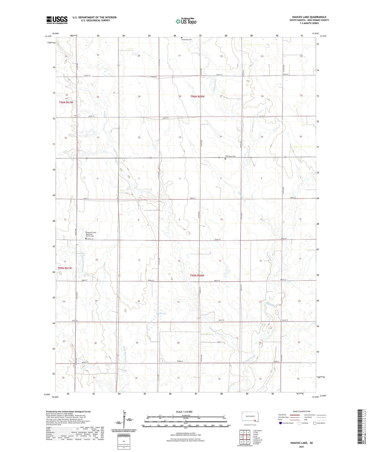 Haucks Lake South Dakota US Topo Map Image