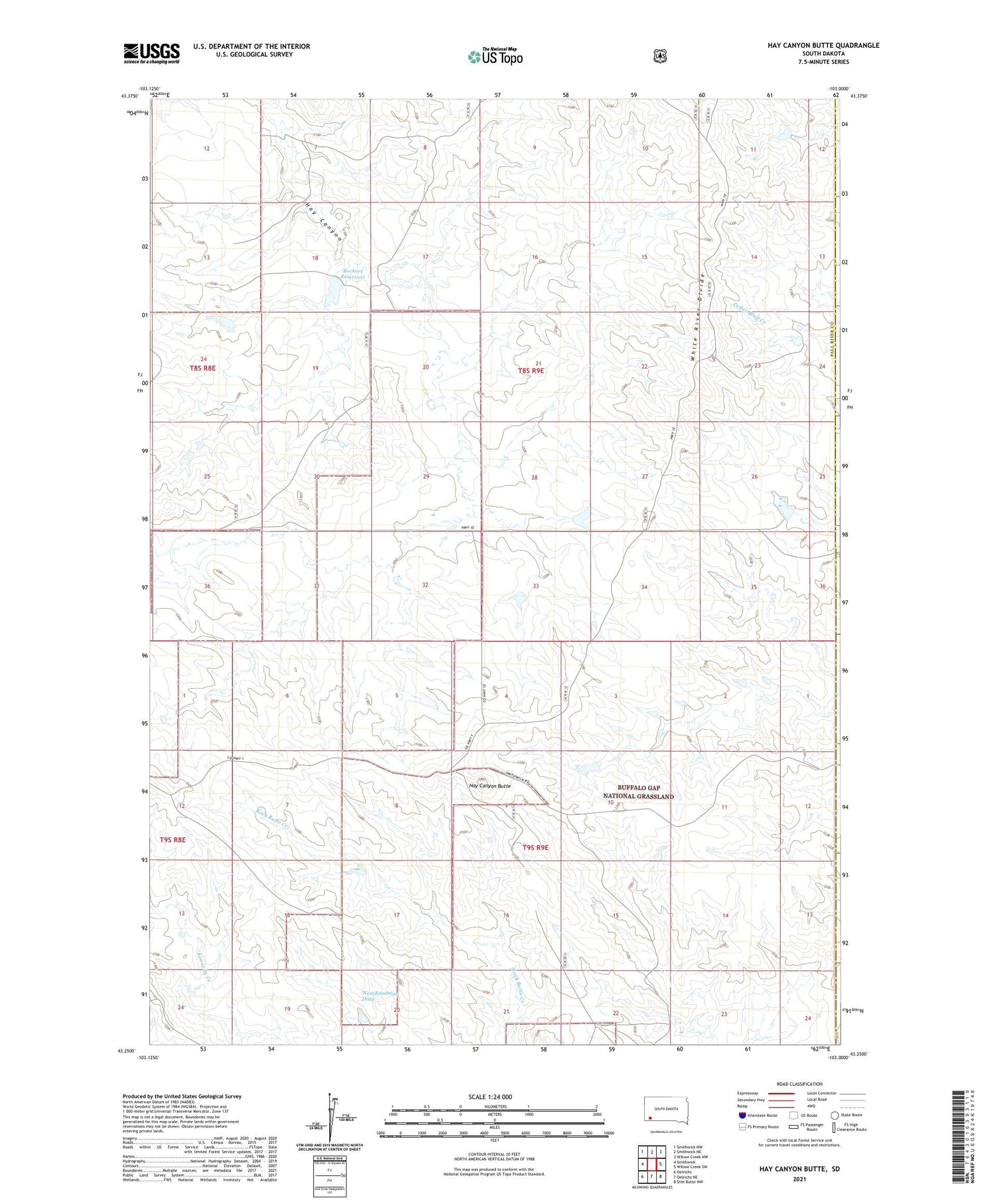 Hay Canyon Butte South Dakota US Topo Map Image