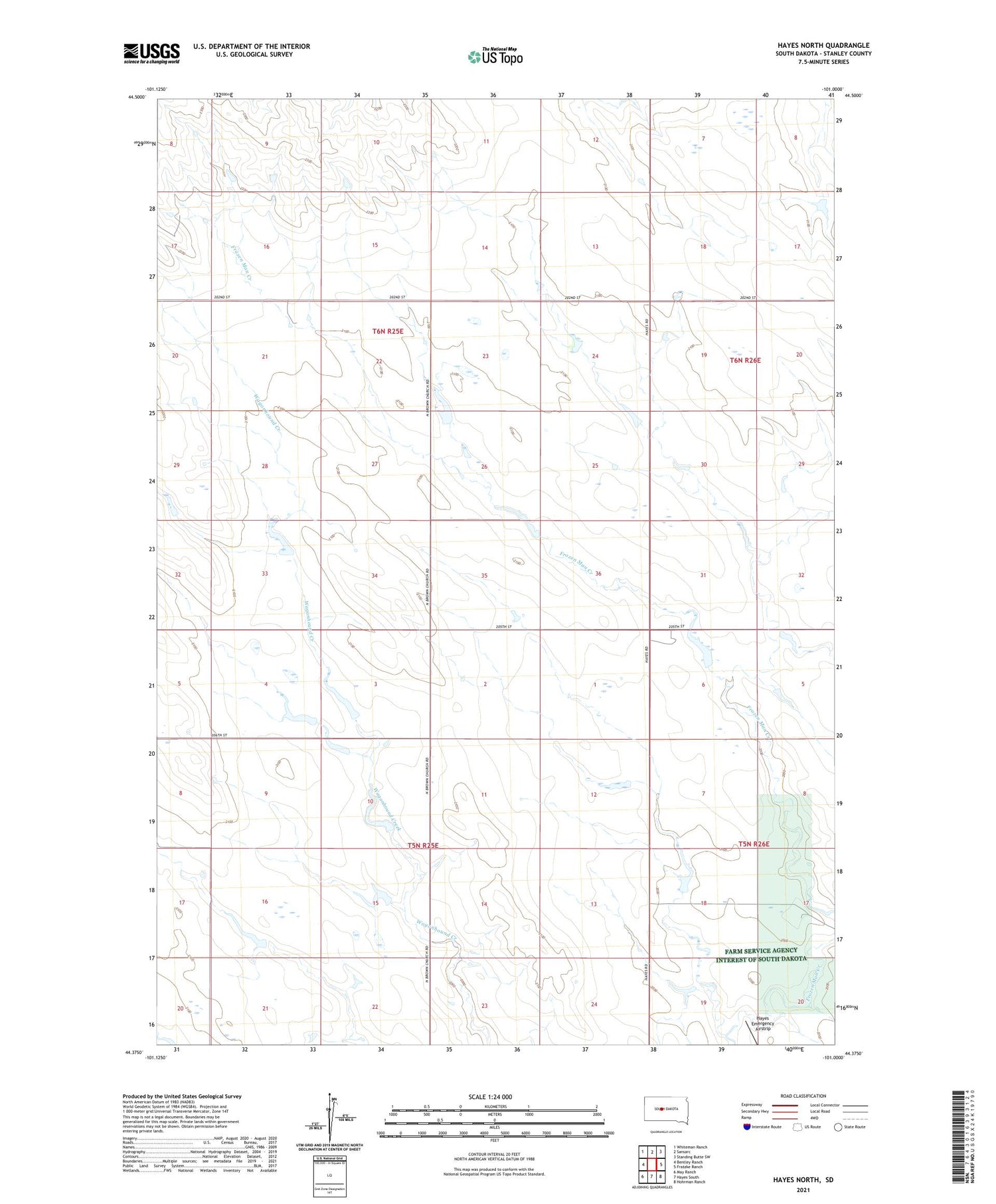 Hayes North South Dakota US Topo Map Image