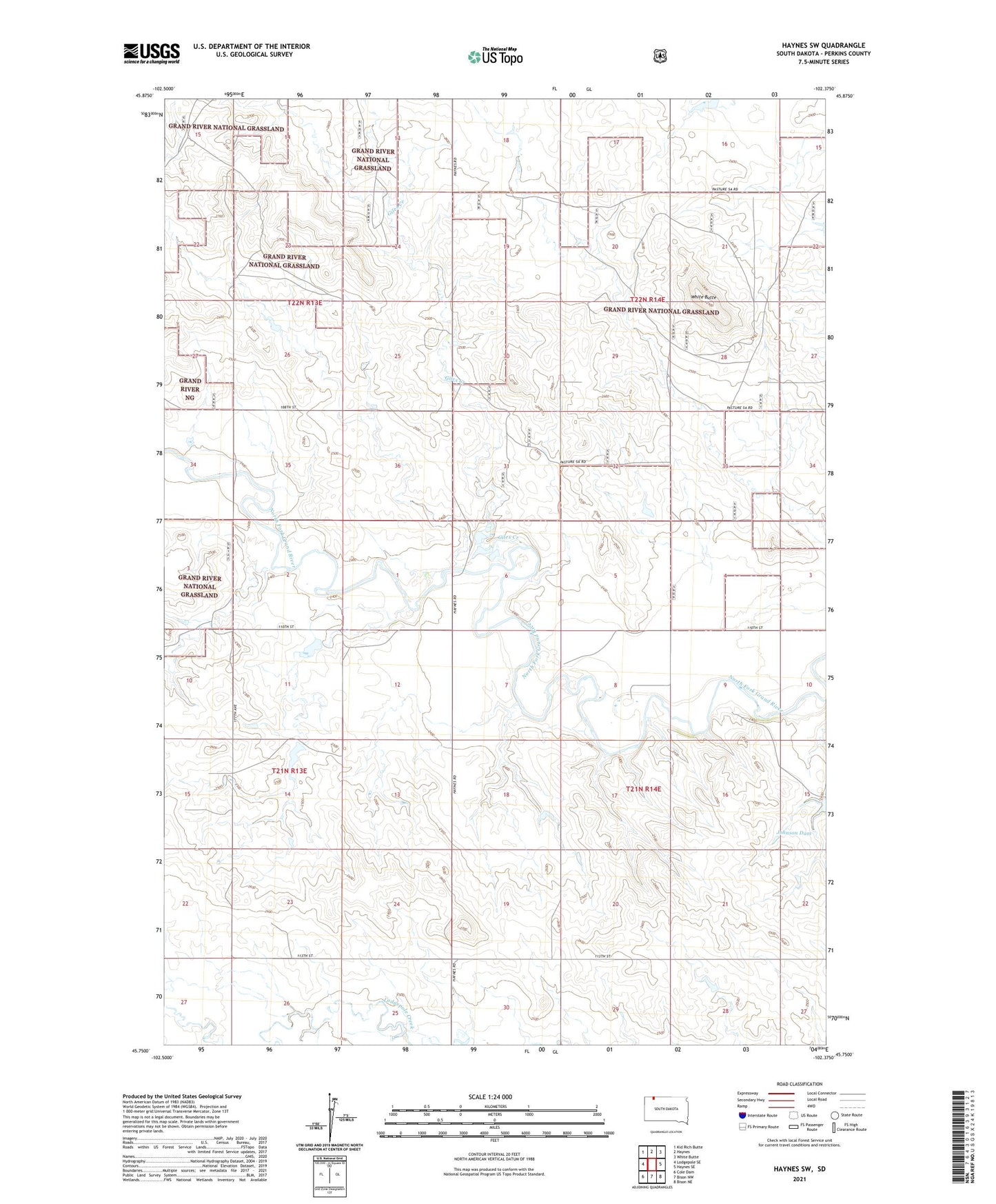 Haynes SW South Dakota US Topo Map Image