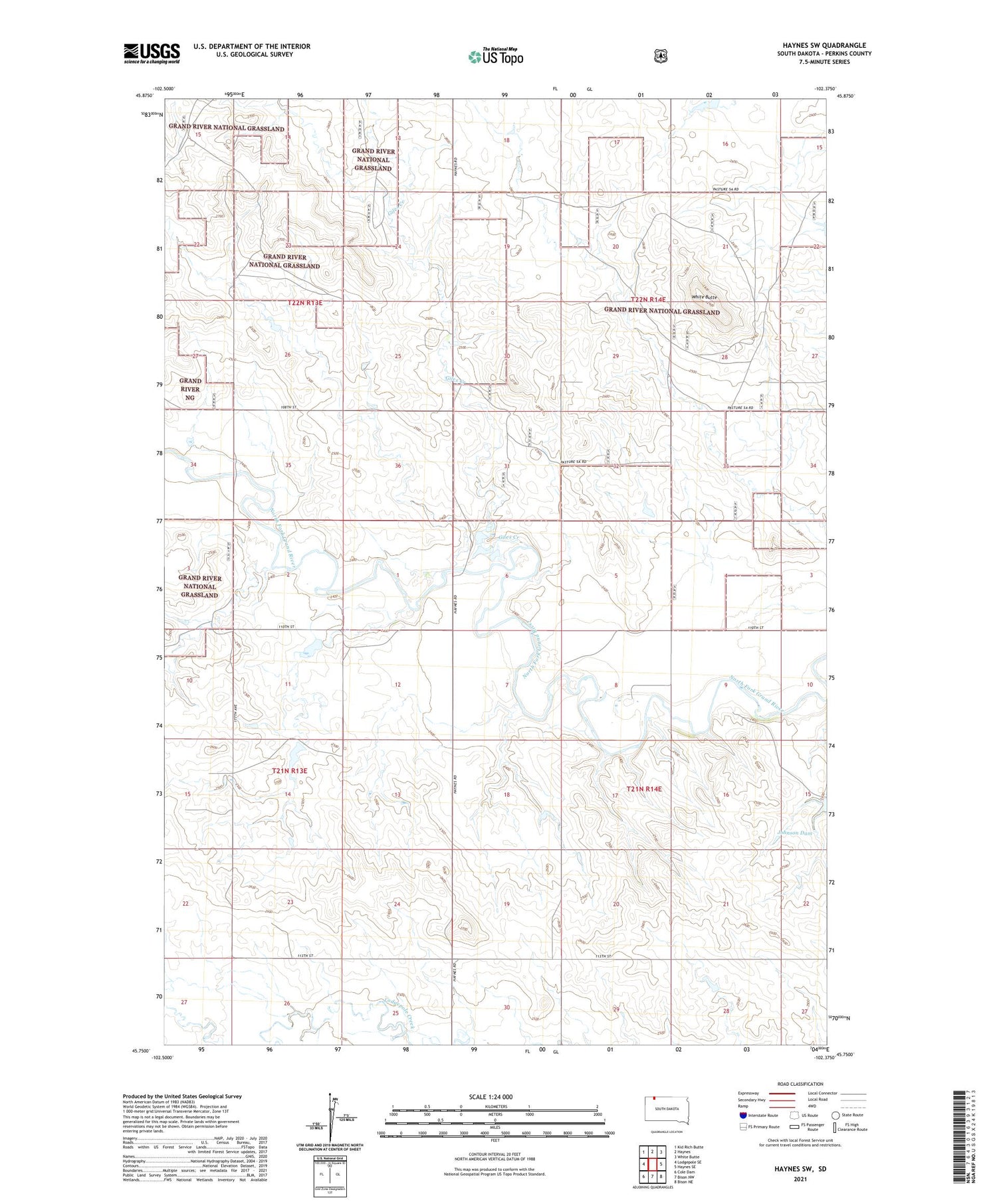 Haynes SW South Dakota US Topo Map Image