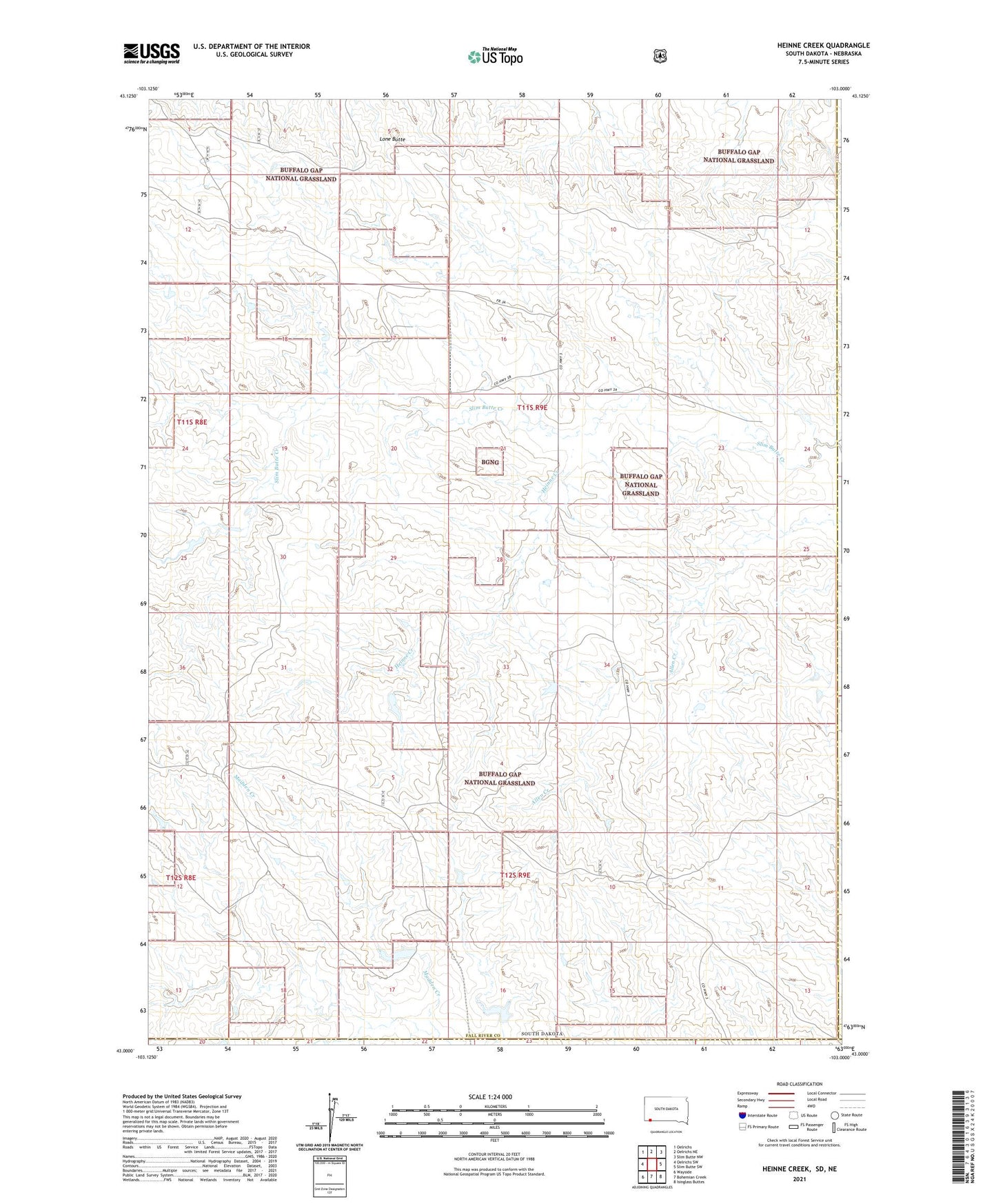 Heinne Creek South Dakota US Topo Map Image