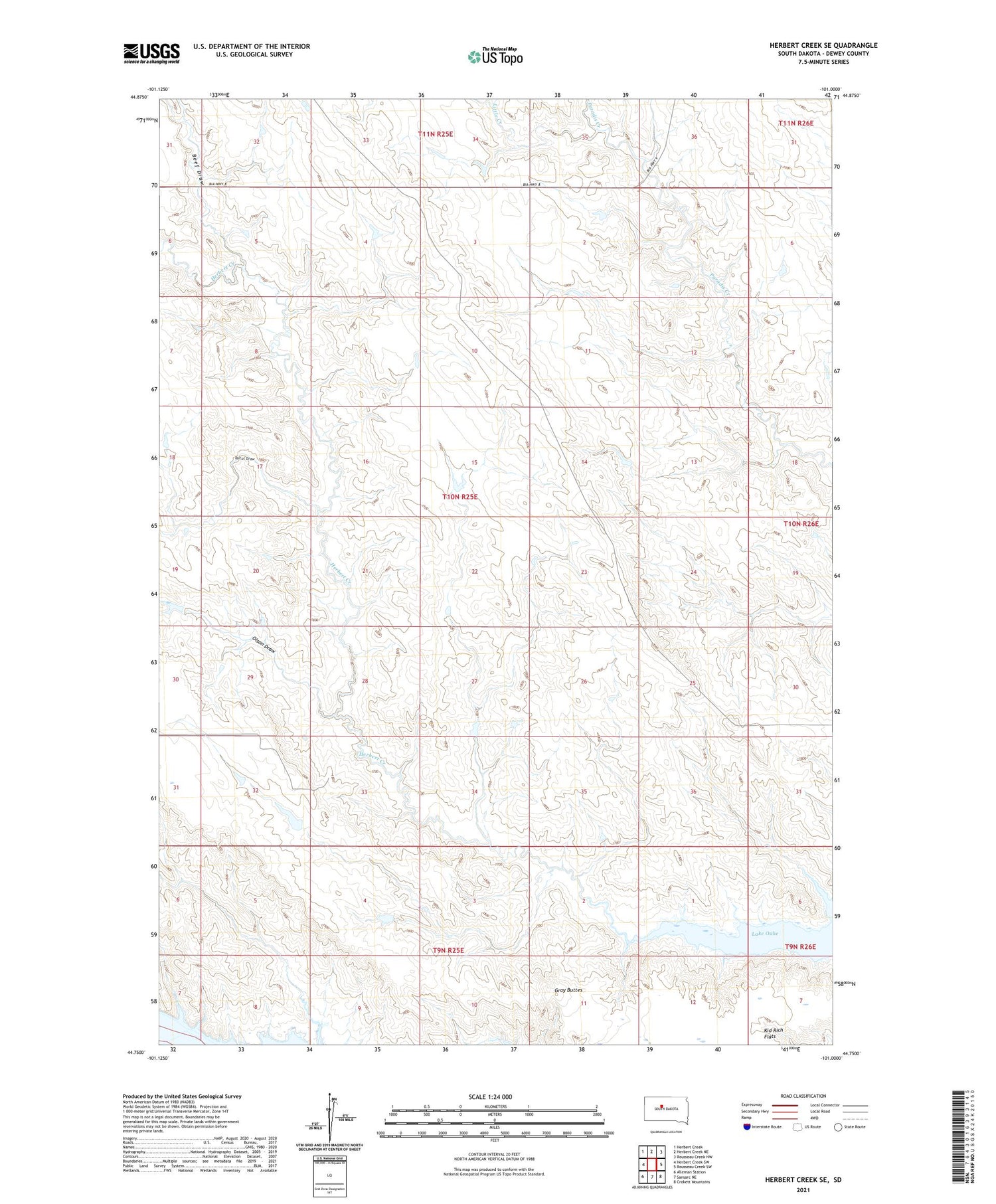 Herbert Creek SE South Dakota US Topo Map Image