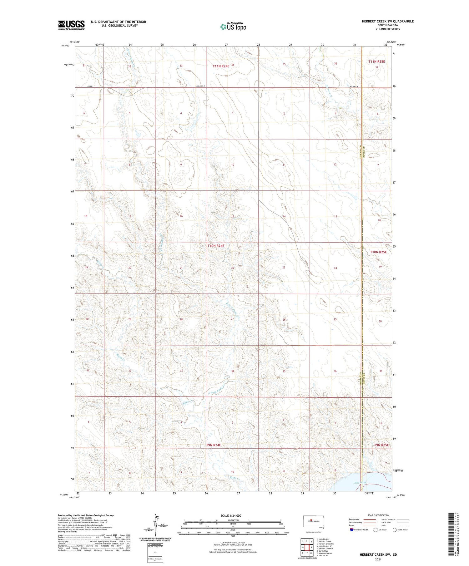 Herbert Creek SW South Dakota US Topo Map Image