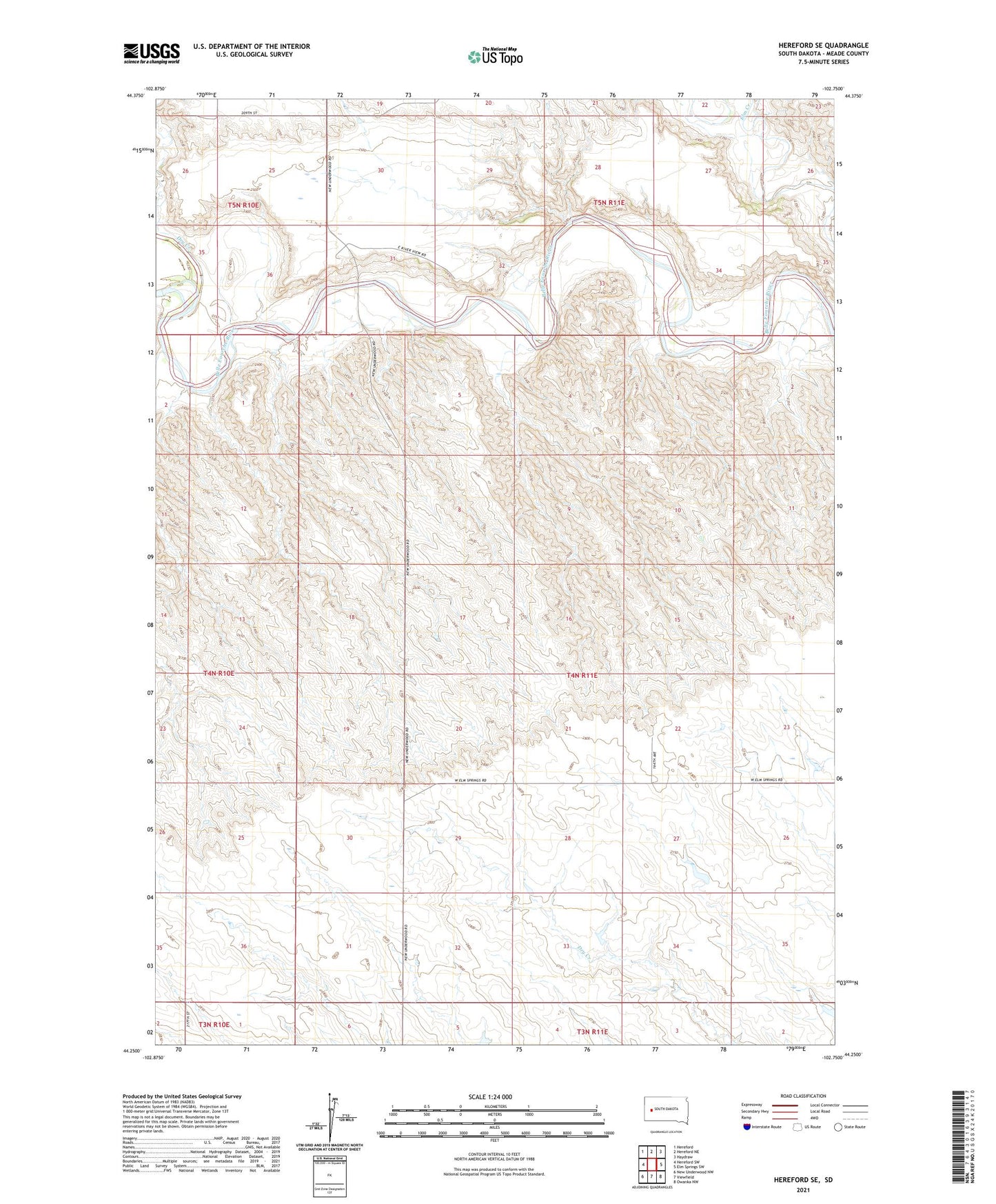 Hereford SE South Dakota US Topo Map Image