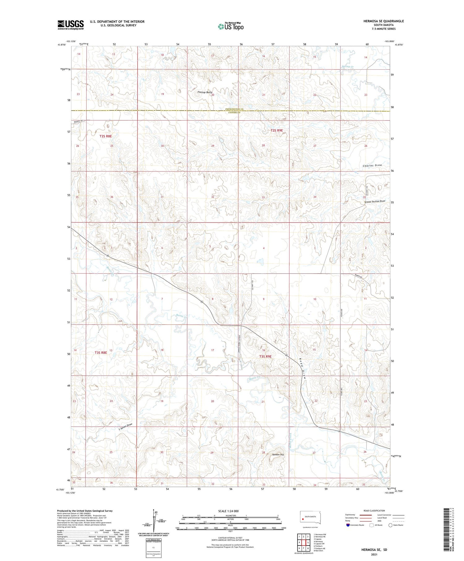 Hermosa SE South Dakota US Topo Map Image