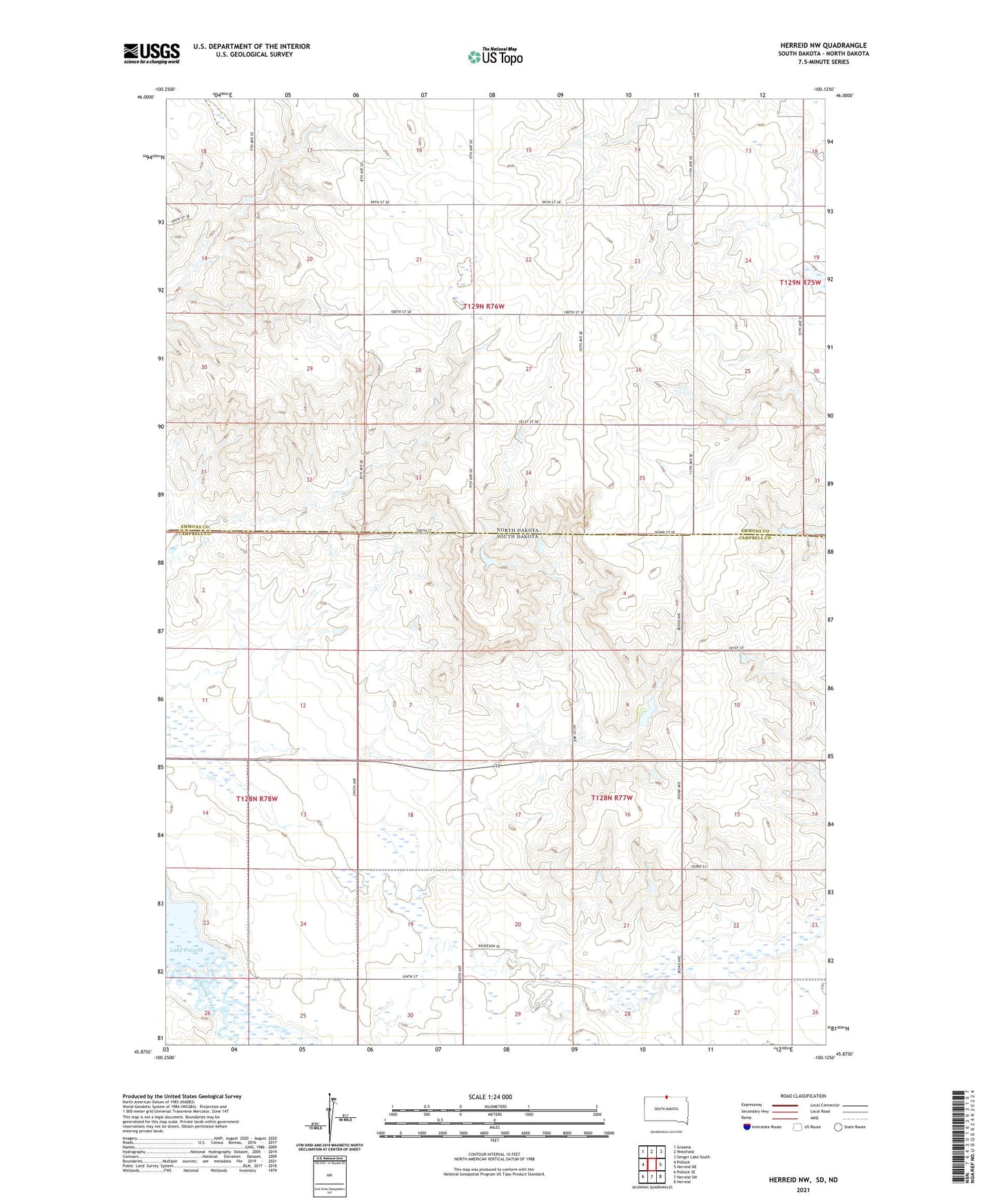 Herreid NW South Dakota US Topo Map Image