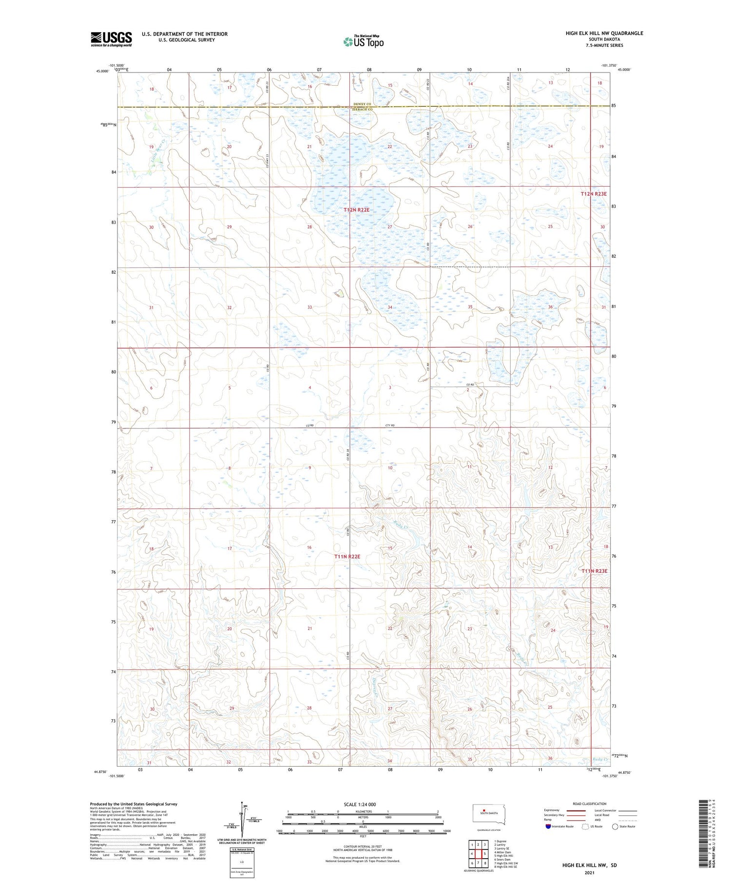 High Elk Hill NW South Dakota US Topo Map Image