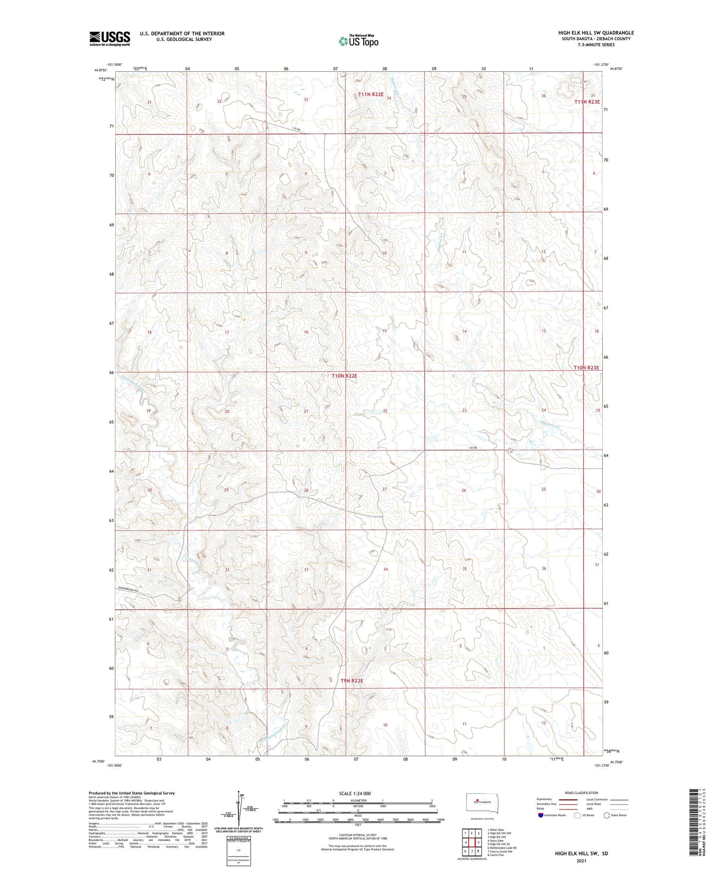 High Elk Hill SW South Dakota US Topo Map Image