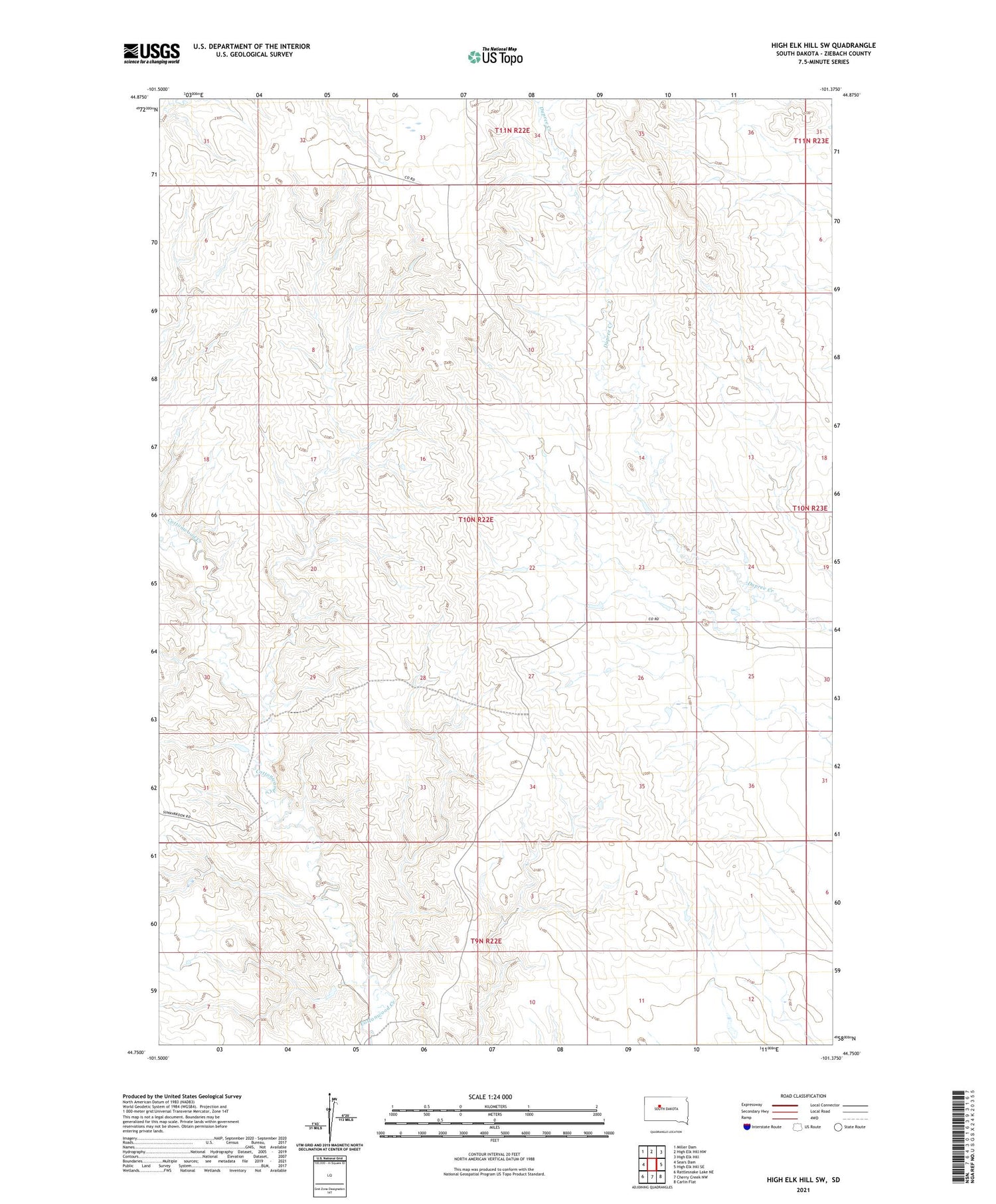 High Elk Hill SW South Dakota US Topo Map Image