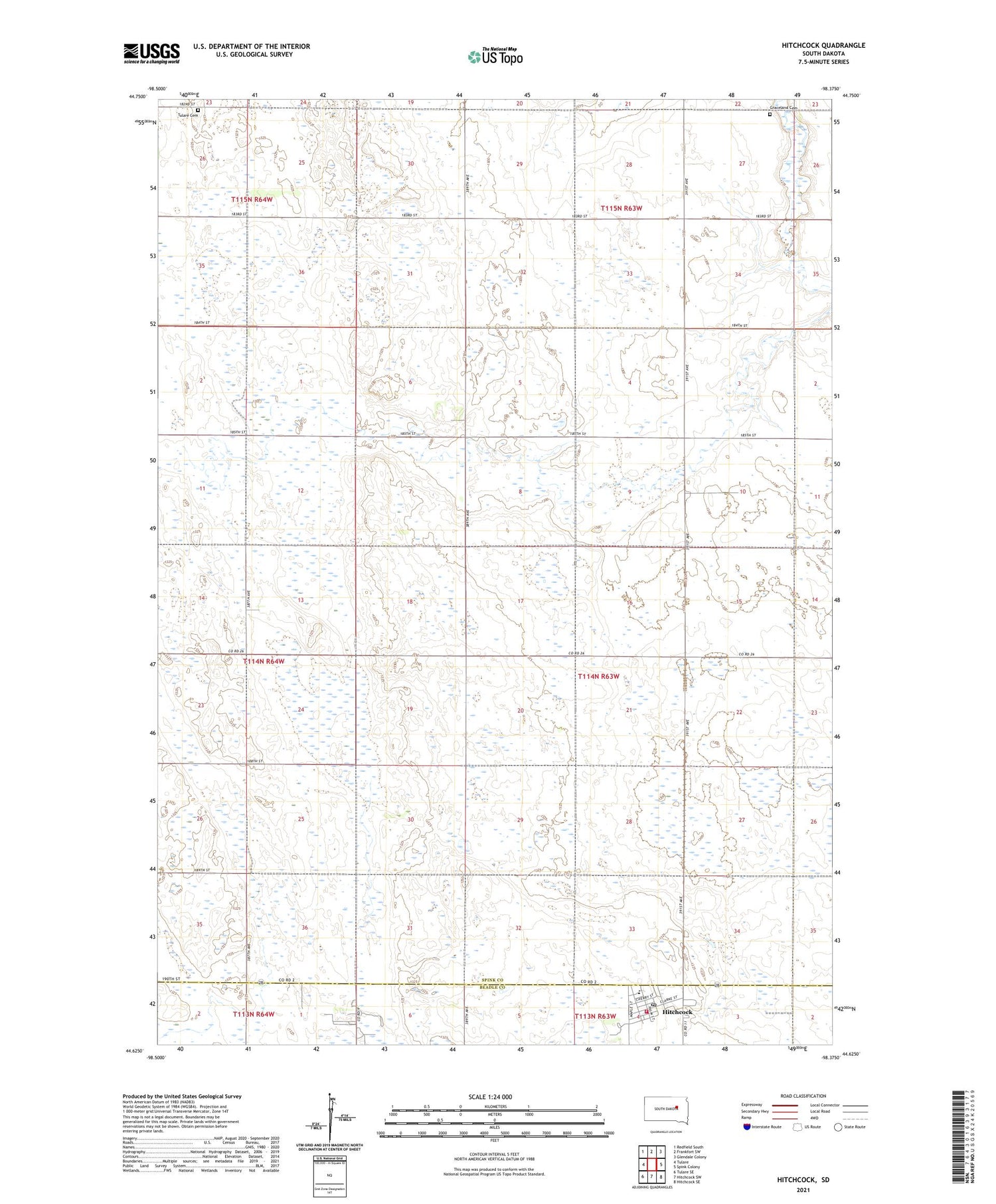 Hitchcock South Dakota US Topo Map Image