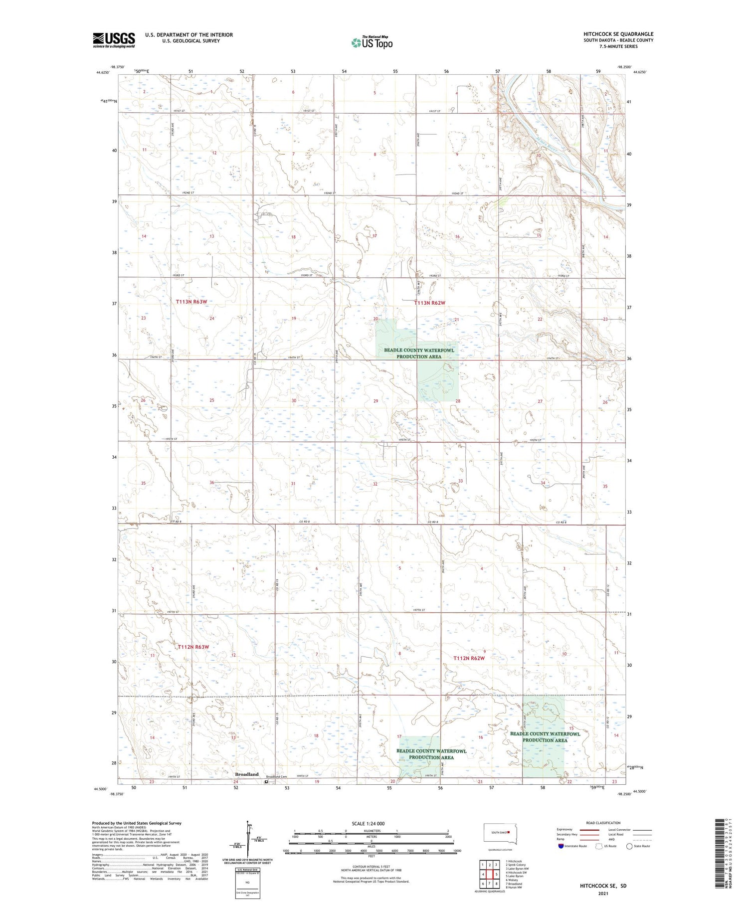 Hitchcock SE South Dakota US Topo Map Image