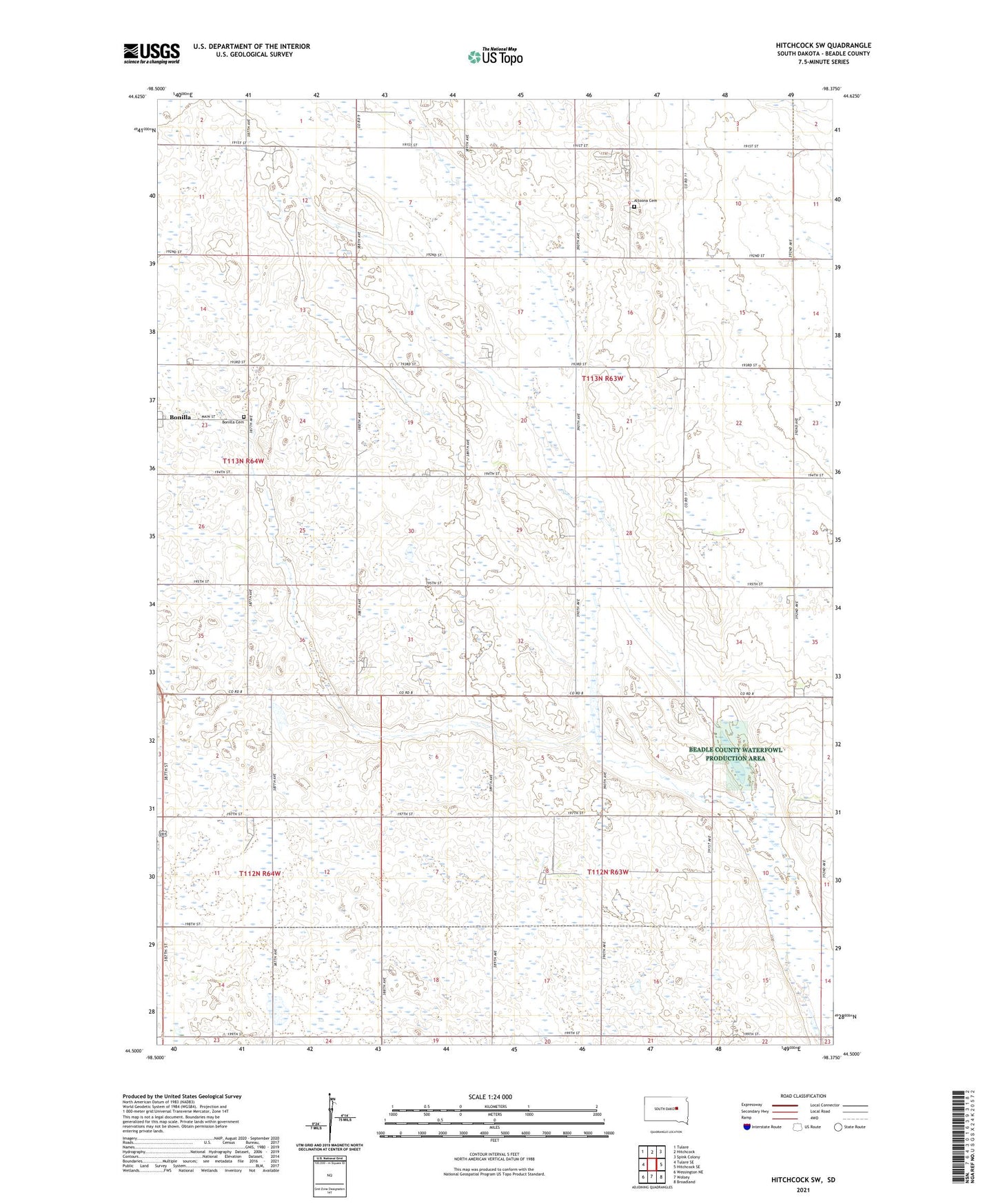 Hitchcock SW South Dakota US Topo Map Image