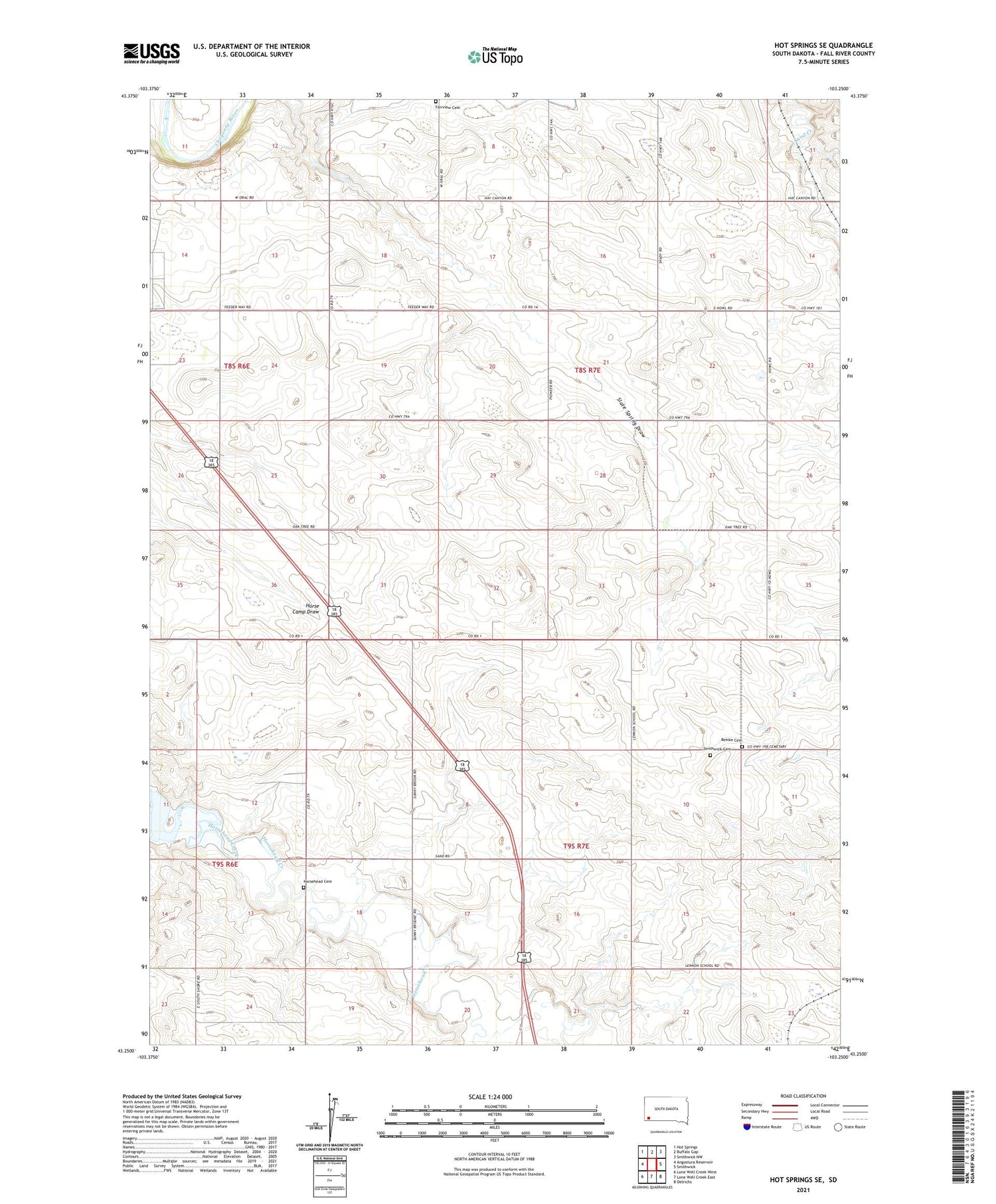 Hot Springs SE South Dakota US Topo Map Image