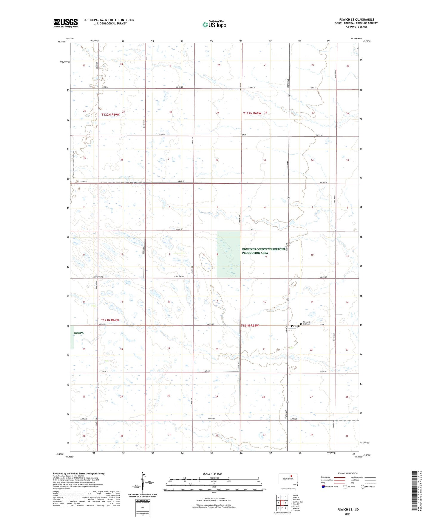 Ipswich SE South Dakota US Topo Map Image