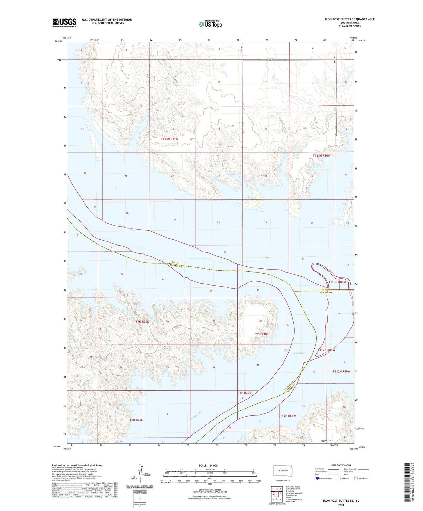 Iron Post Buttes SE South Dakota US Topo Map Image