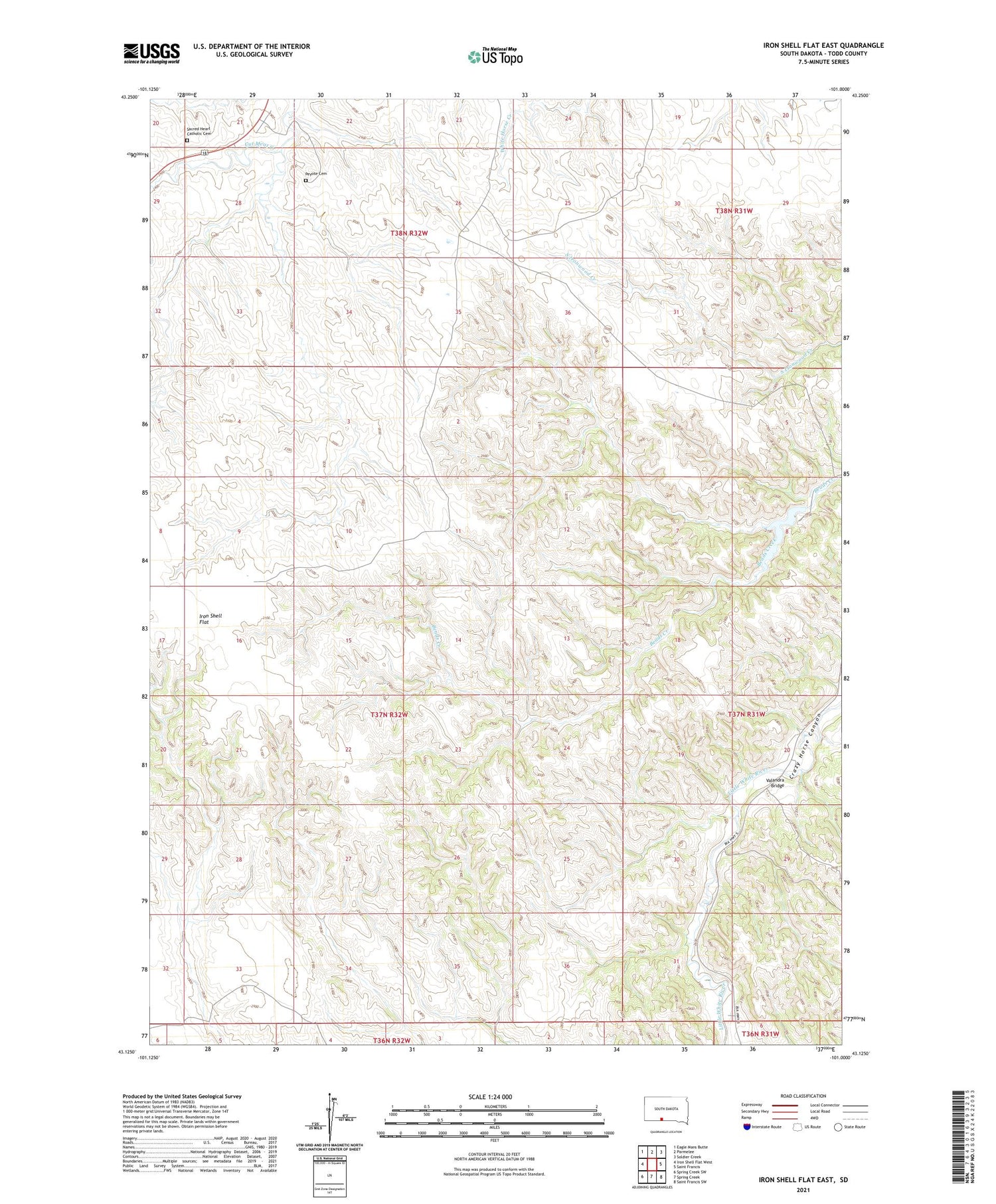 Iron Shell Flat East South Dakota US Topo Map Image
