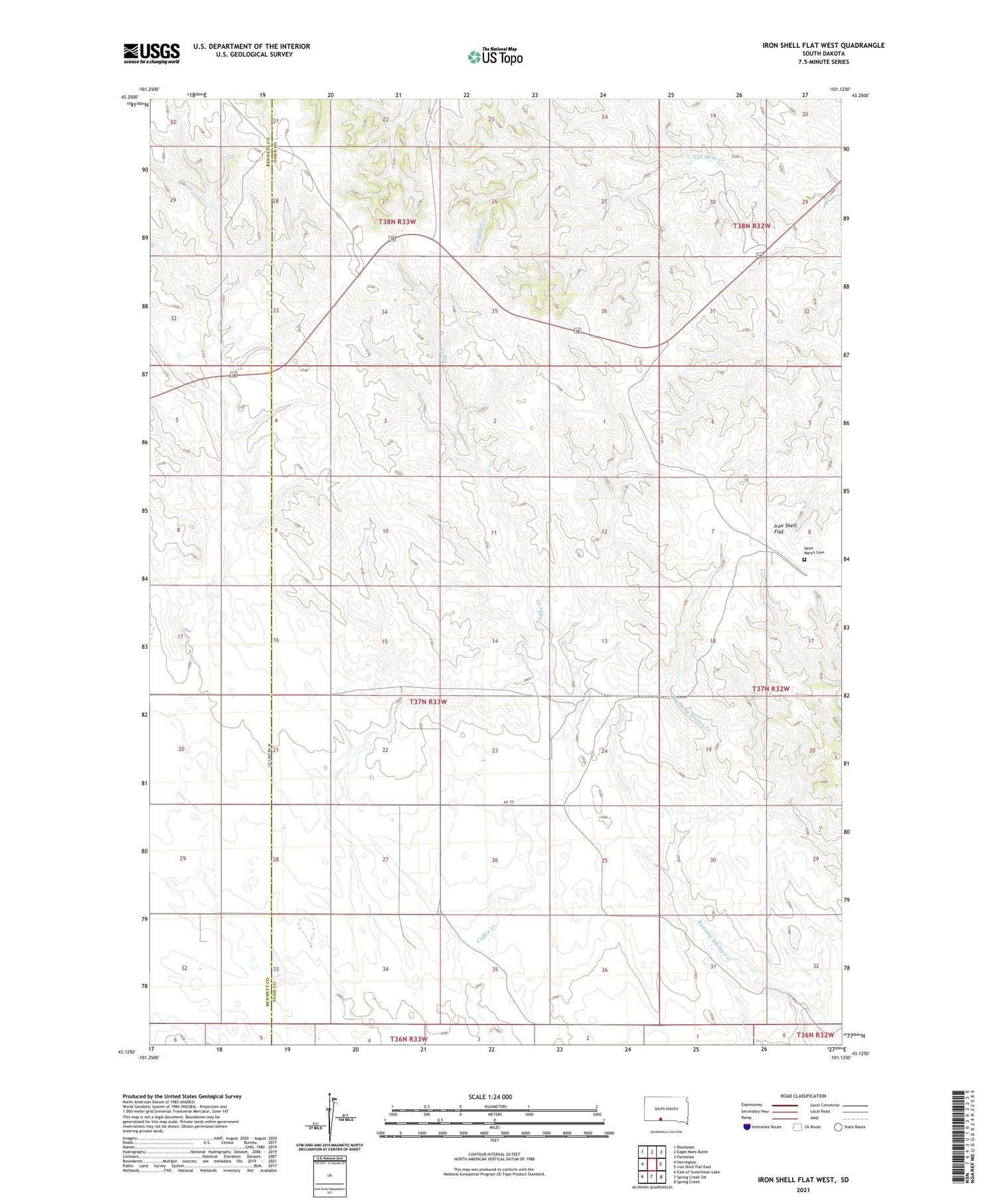 Iron Shell Flat West South Dakota US Topo Map Image