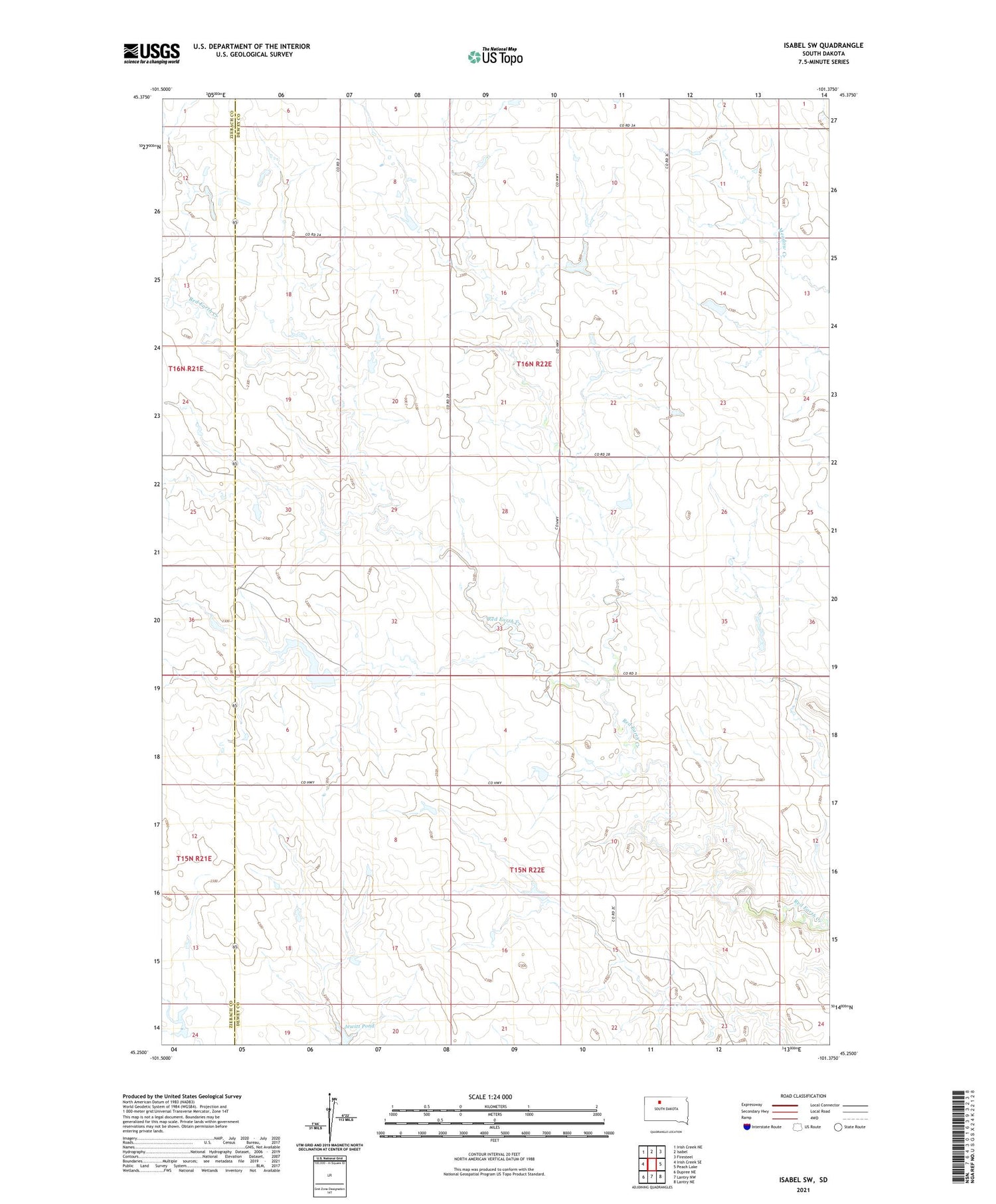 Isabel SW South Dakota US Topo Map Image