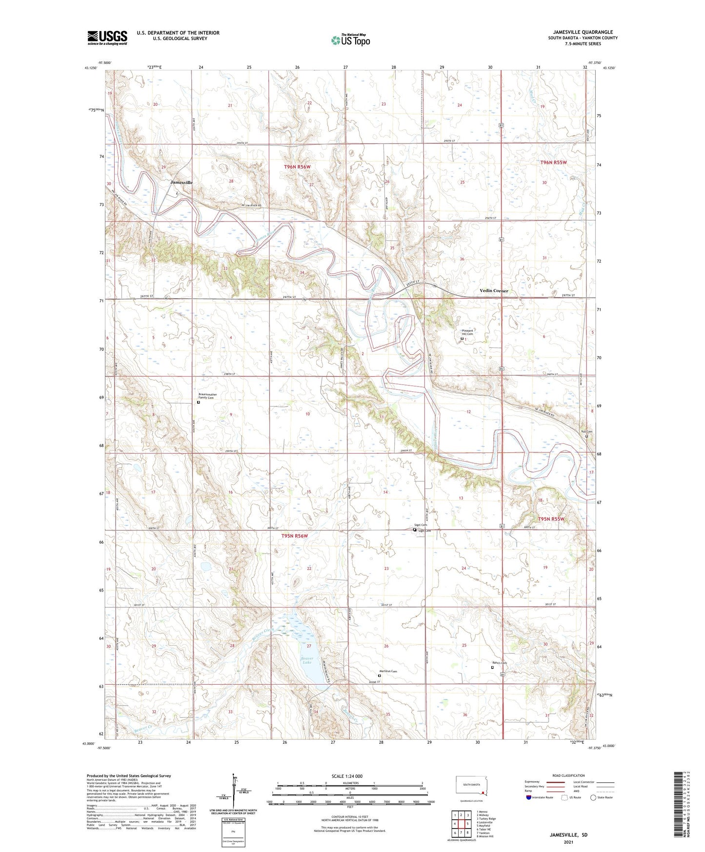 Jamesville South Dakota US Topo Map Image
