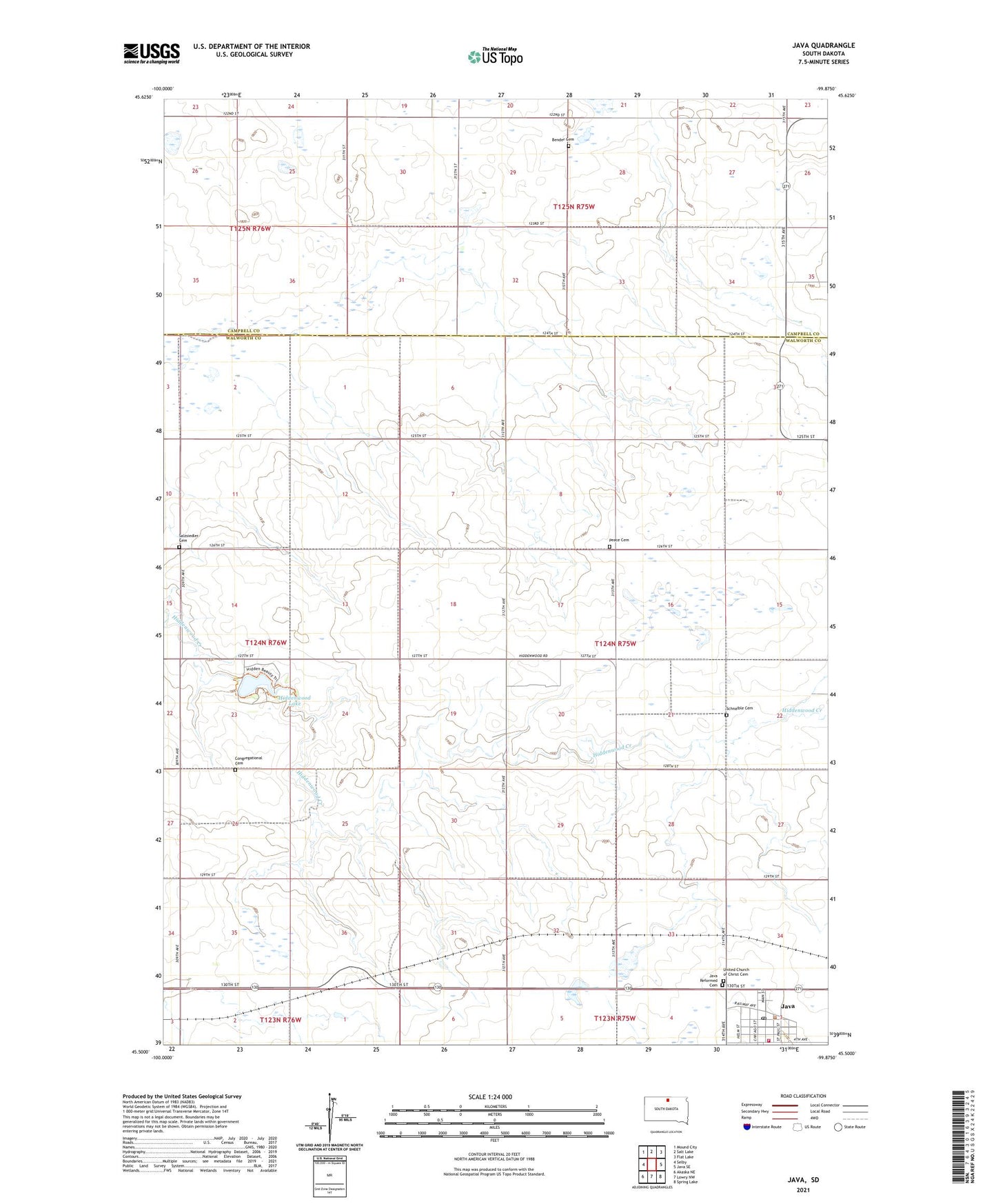 Java South Dakota US Topo Map Image