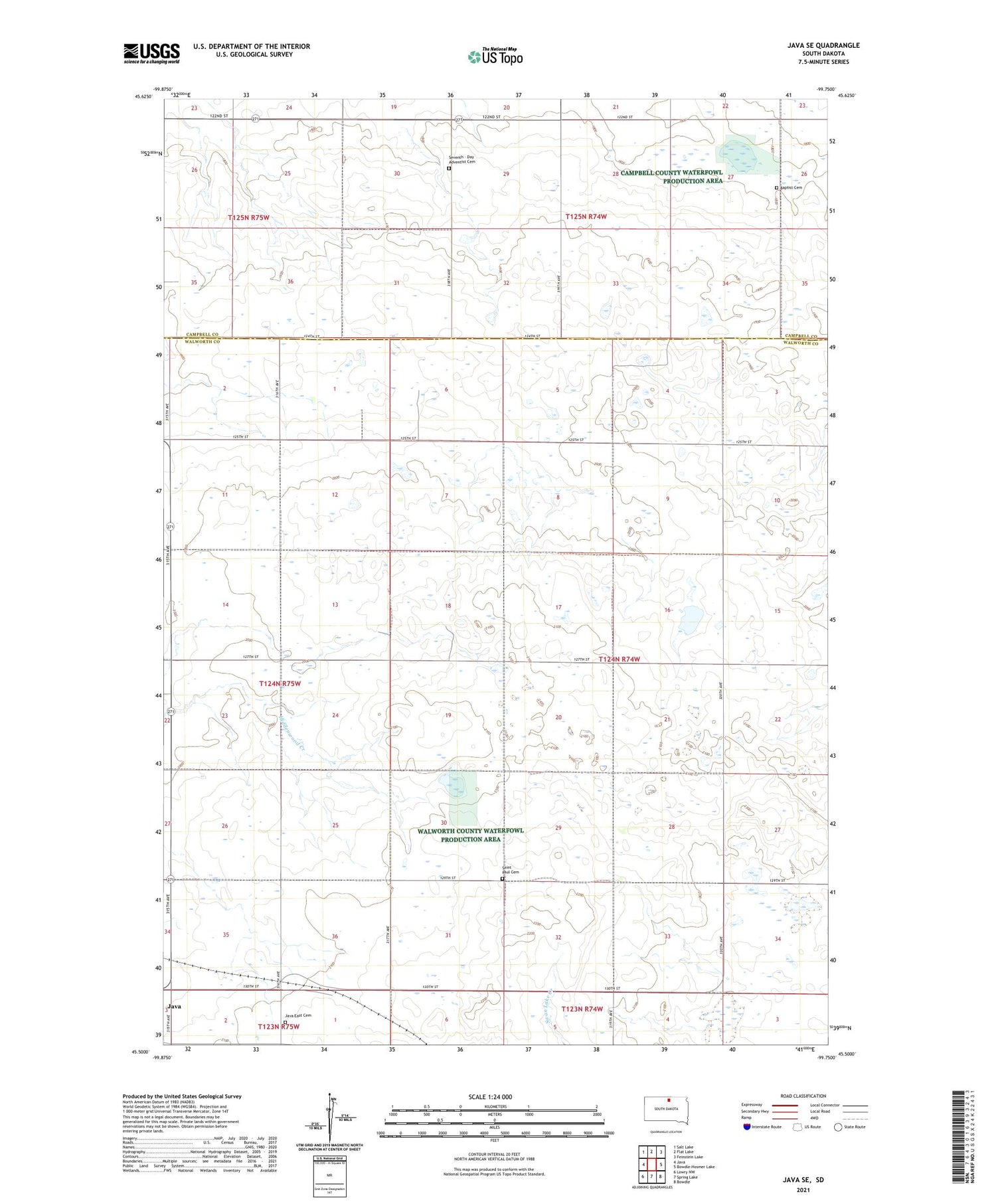 Java SE South Dakota US Topo Map Image