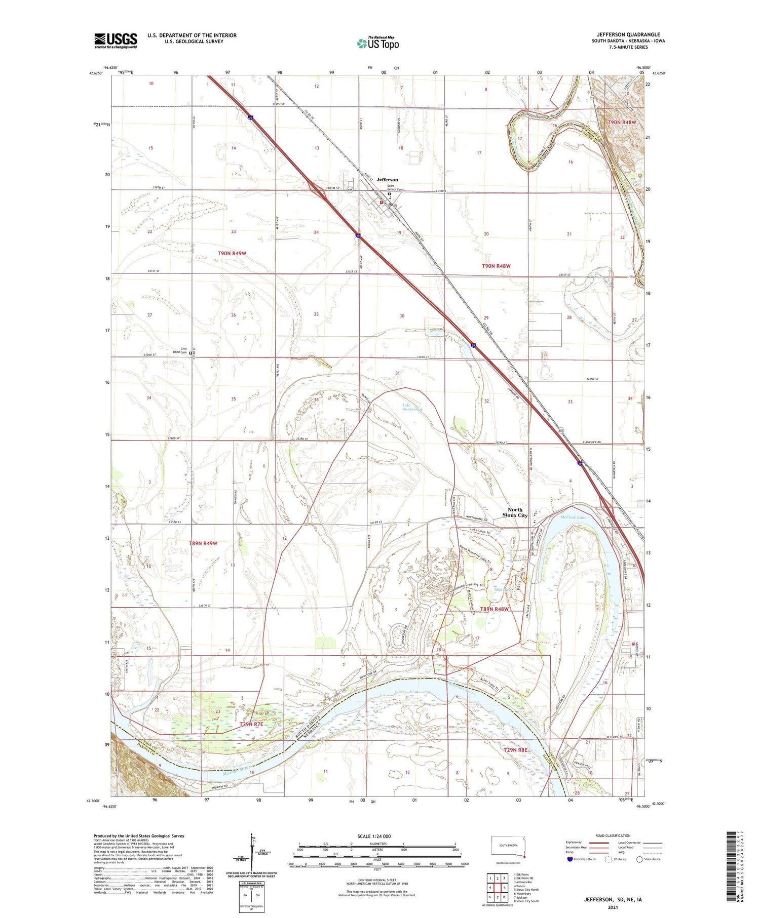 Jefferson South Dakota US Topo Map Image