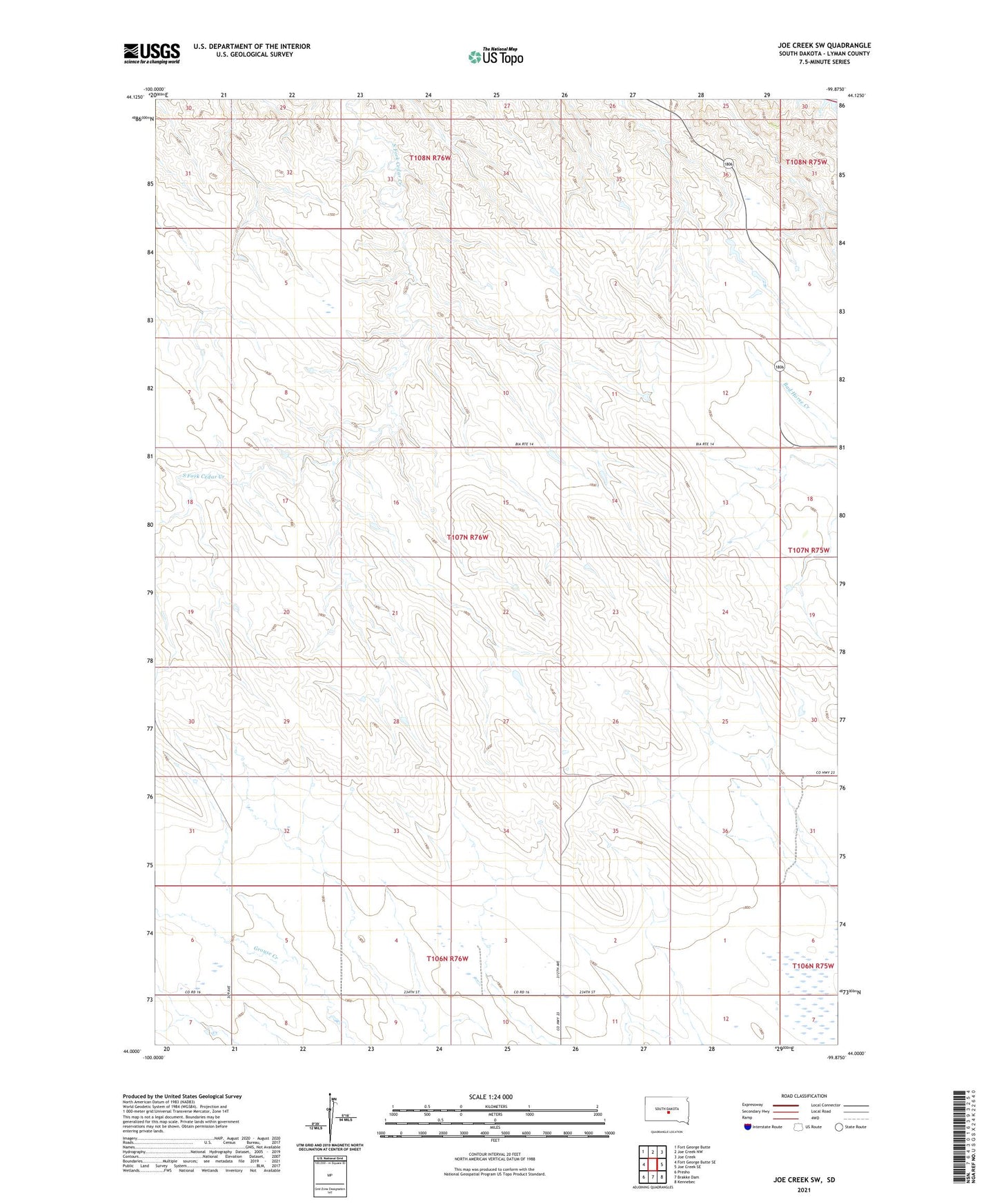 Joe Creek SW South Dakota US Topo Map Image