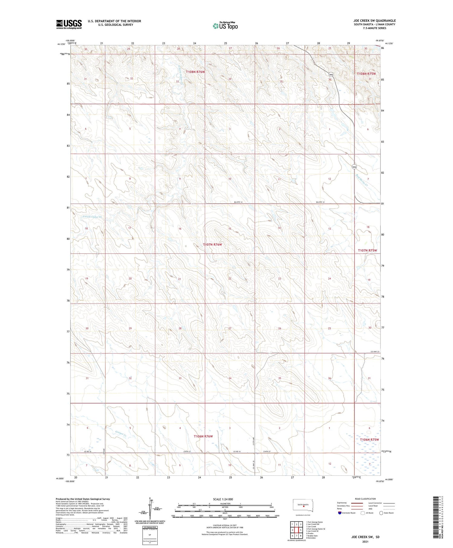 Joe Creek SW South Dakota US Topo Map Image