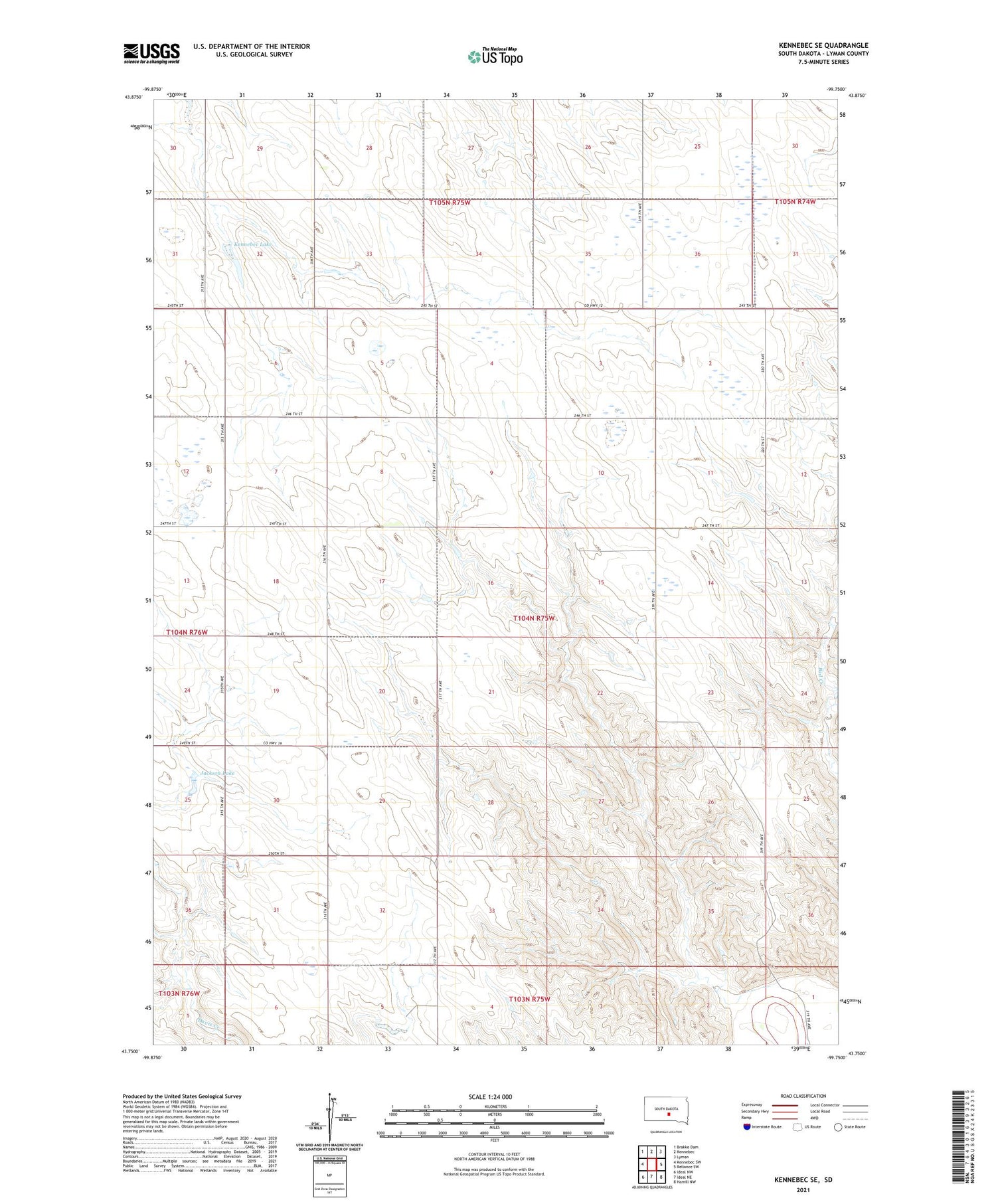 Kennebec SE South Dakota US Topo Map Image