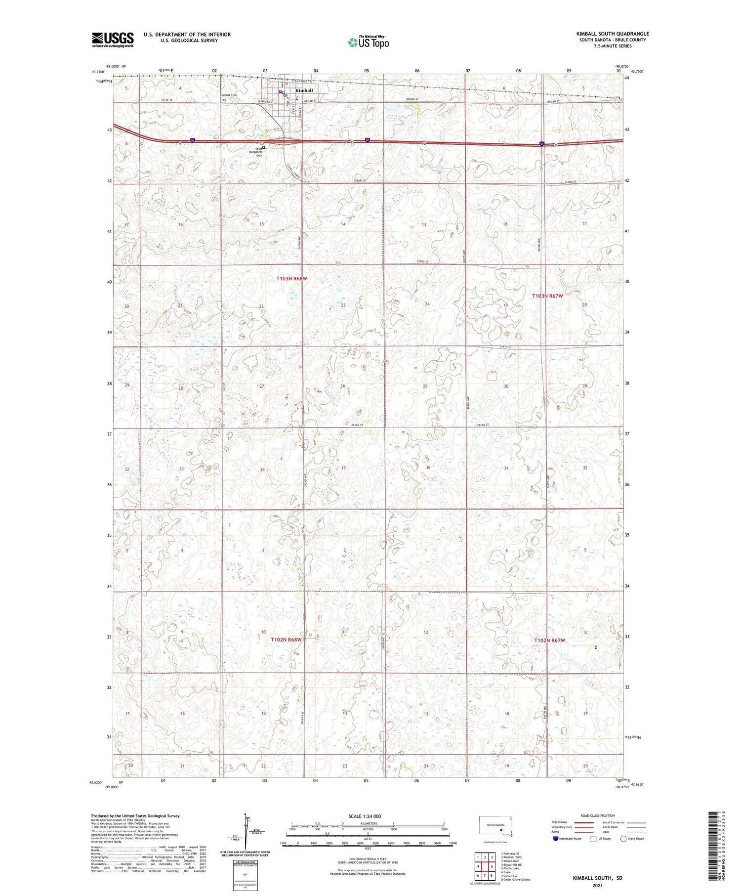Kimball South South Dakota US Topo Map Image