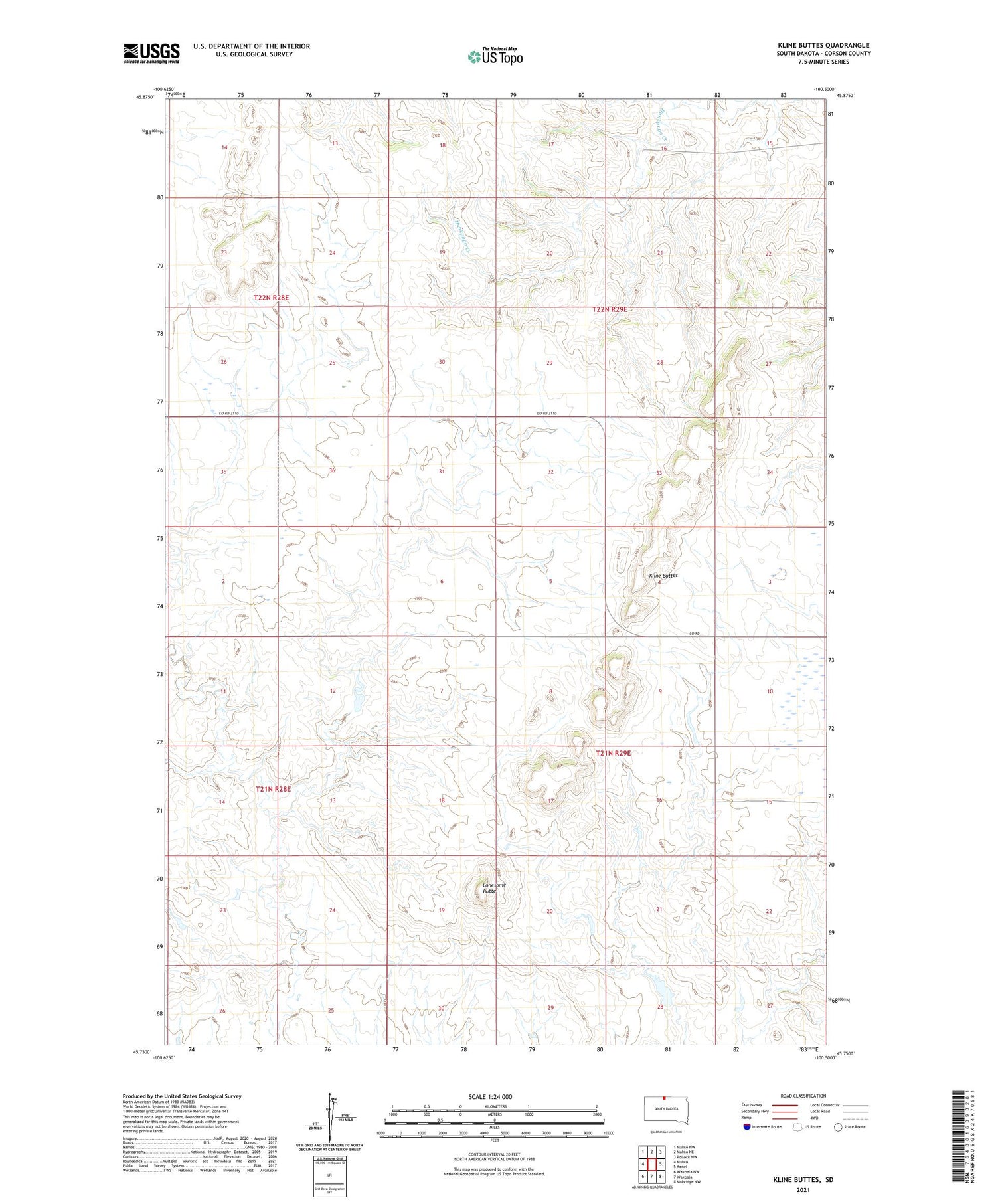 Kline Buttes South Dakota US Topo Map Image
