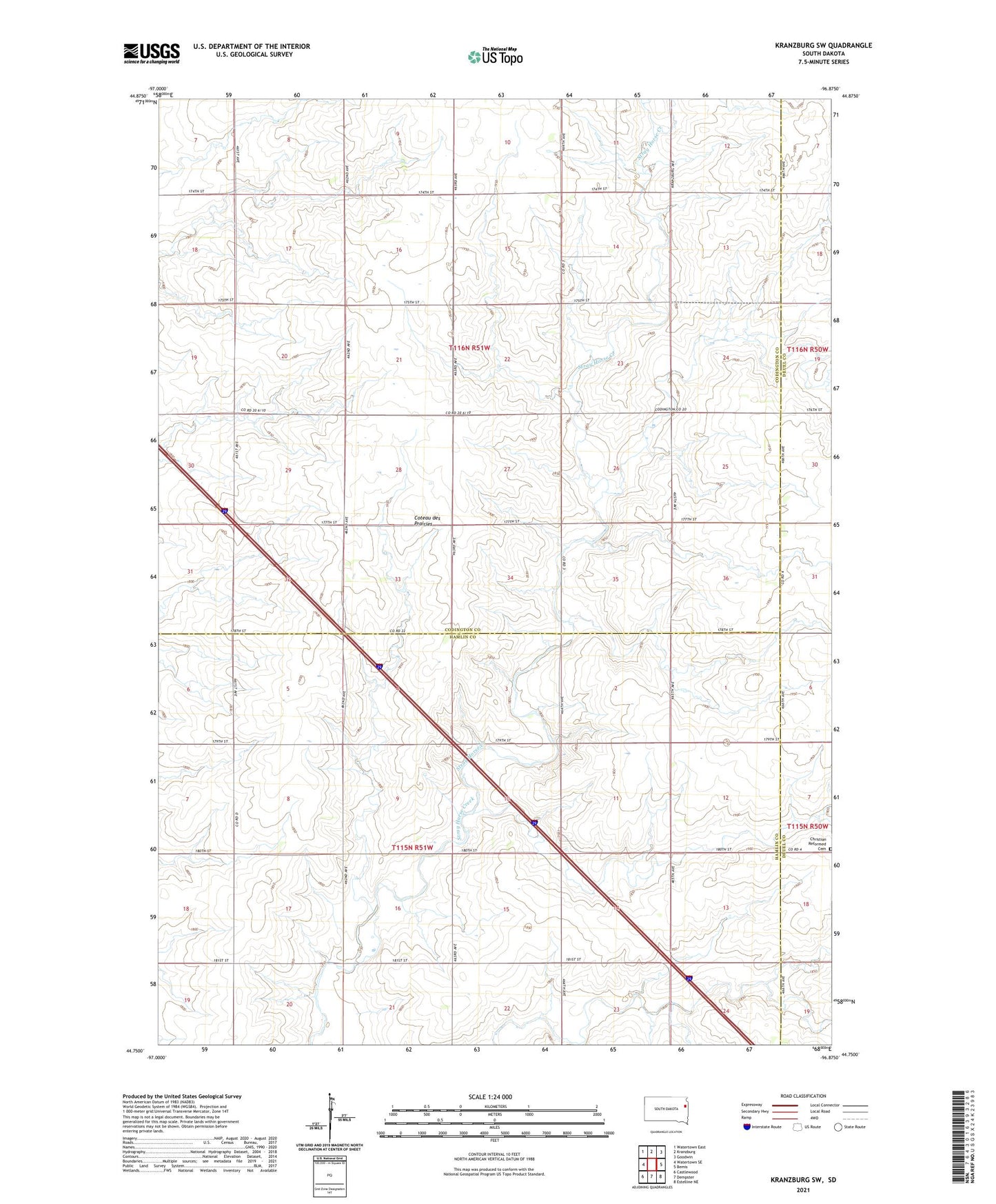 Kranzburg SW South Dakota US Topo Map Image